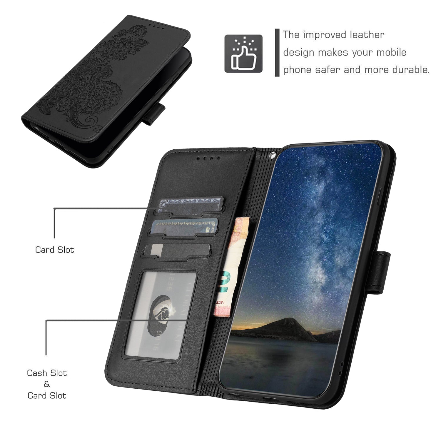 YX0050 For Samsung Galaxy S24 Ultra Case PU Leather Stand Wallet Phone Cover - Black