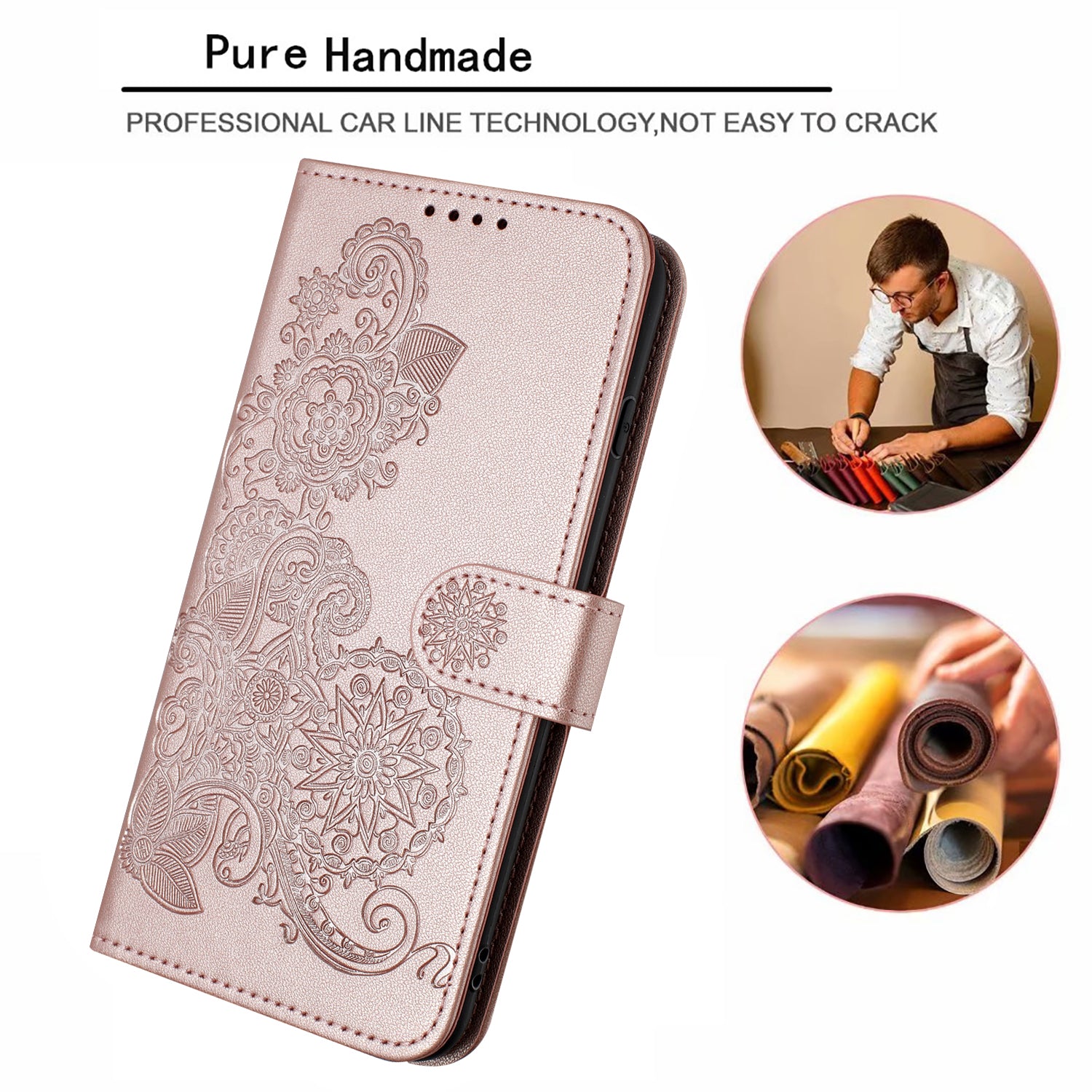 YX0050 For Samsung Galaxy S24+ Case Mandala Flower Phone Leather Cover - Rose Gold