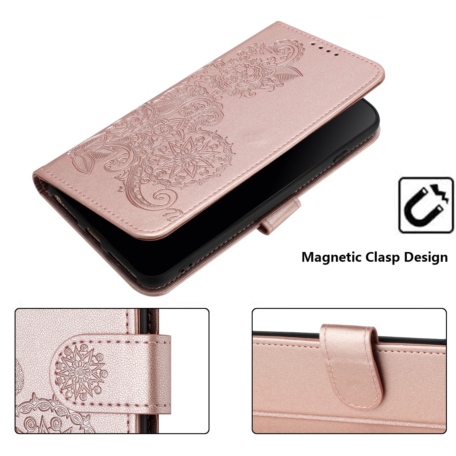 YX0050 For Samsung Galaxy S24+ Case Mandala Flower Phone Leather Cover - Rose Gold