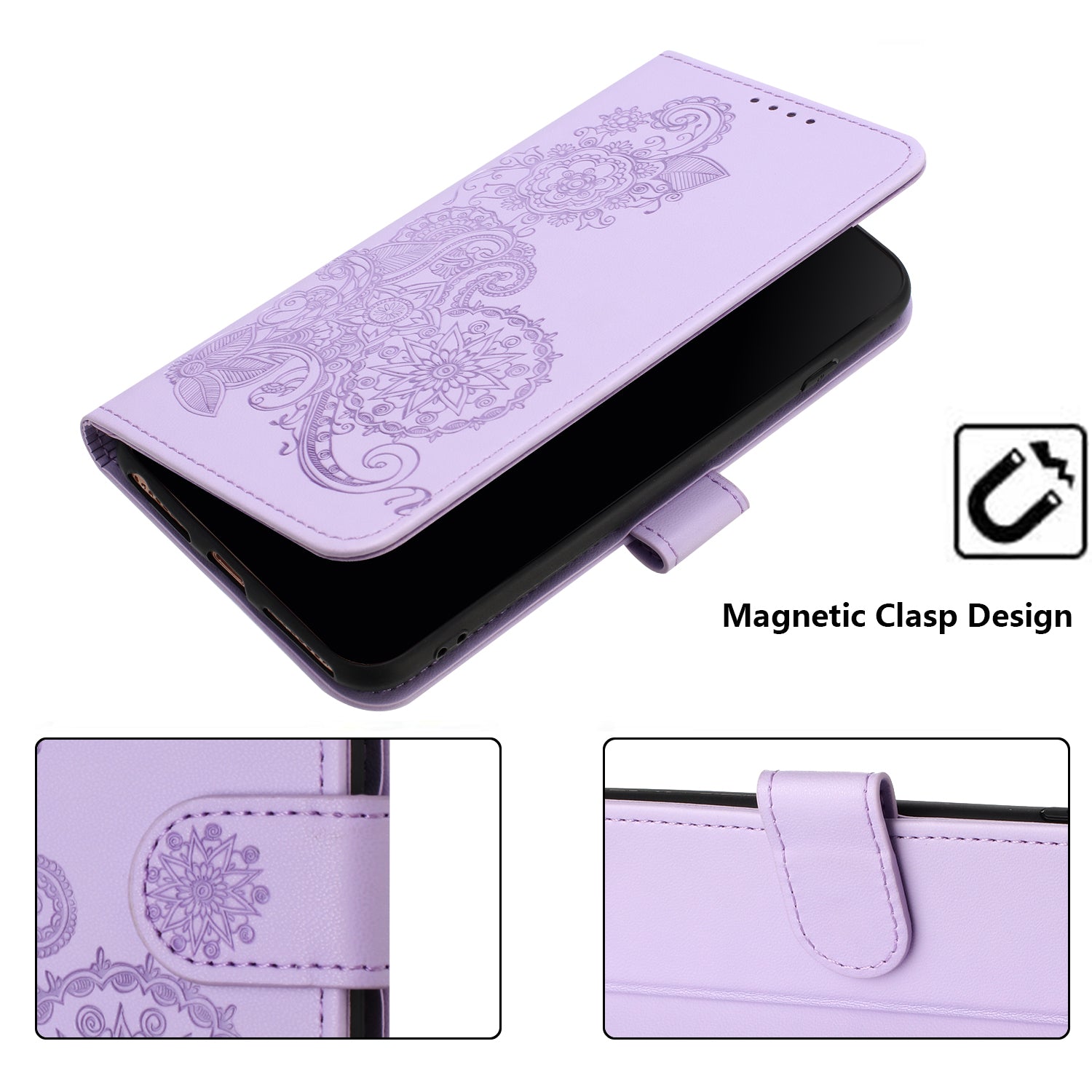 YX0050 For Samsung Galaxy S24+ Case Mandala Flower Phone Leather Cover - Purple