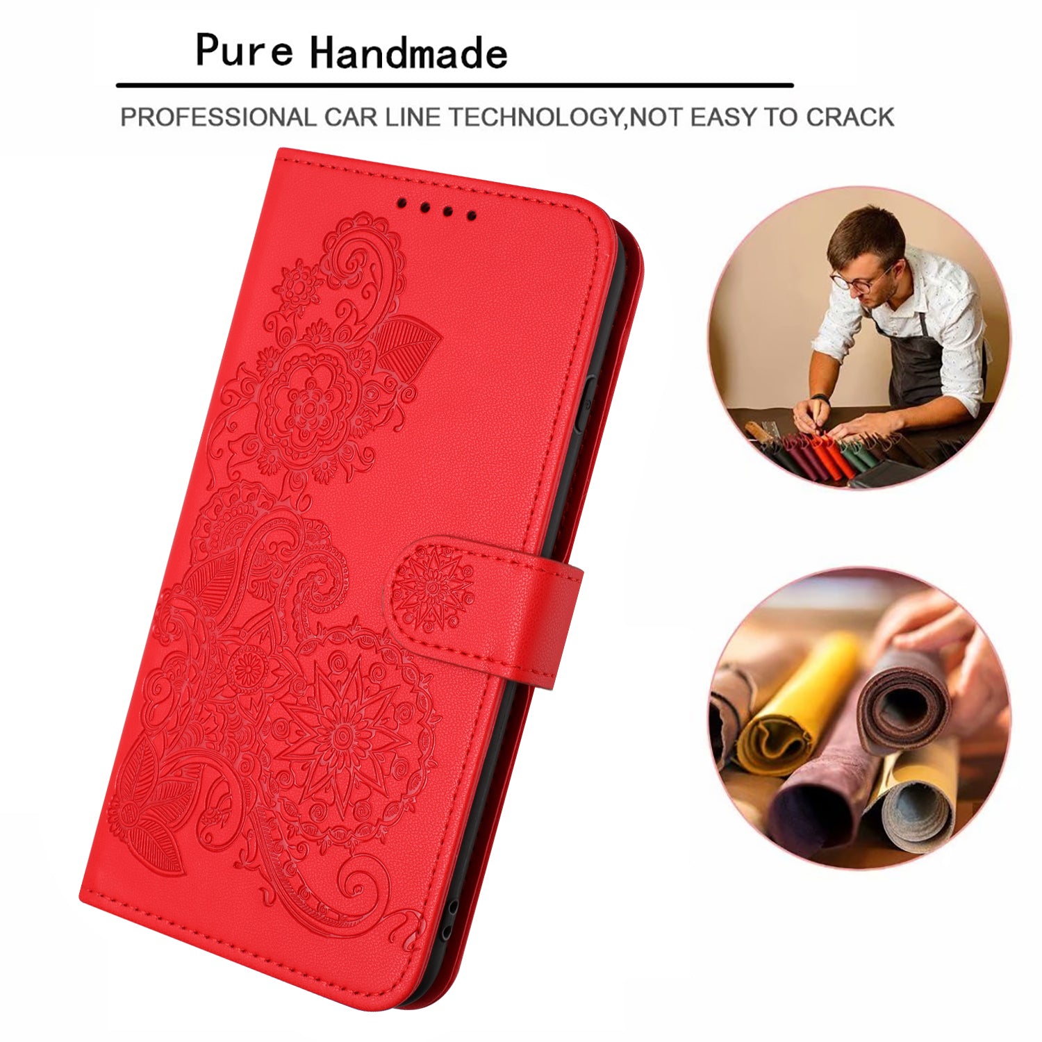 YX0050 For Samsung Galaxy S24+ Case Mandala Flower Phone Leather Cover - Red