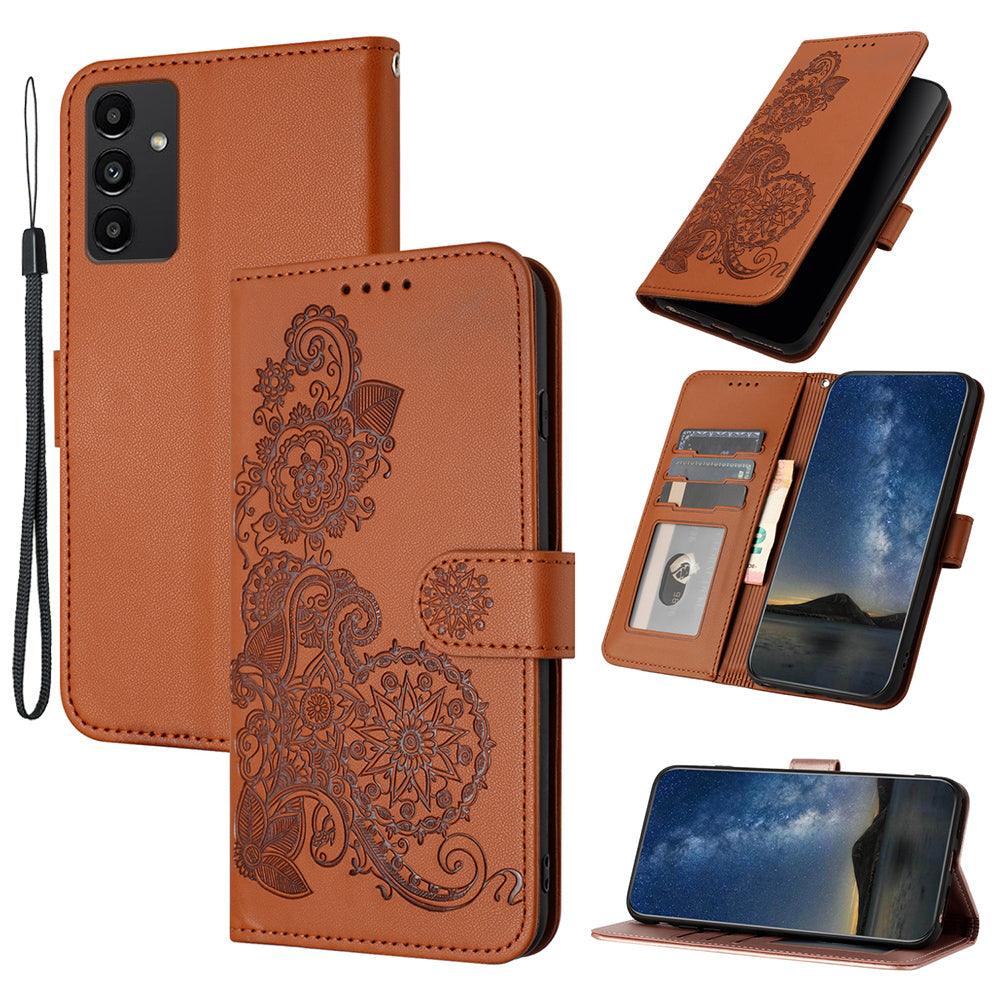 YX0050 For Samsung Galaxy S24+ Case Mandala Flower Phone Leather Cover - Coffee