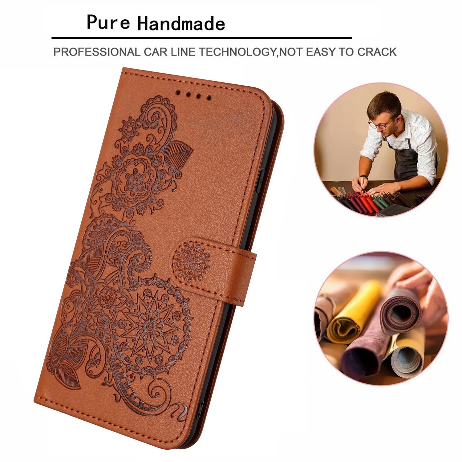 YX0050 For Samsung Galaxy S24+ Case Mandala Flower Phone Leather Cover - Coffee