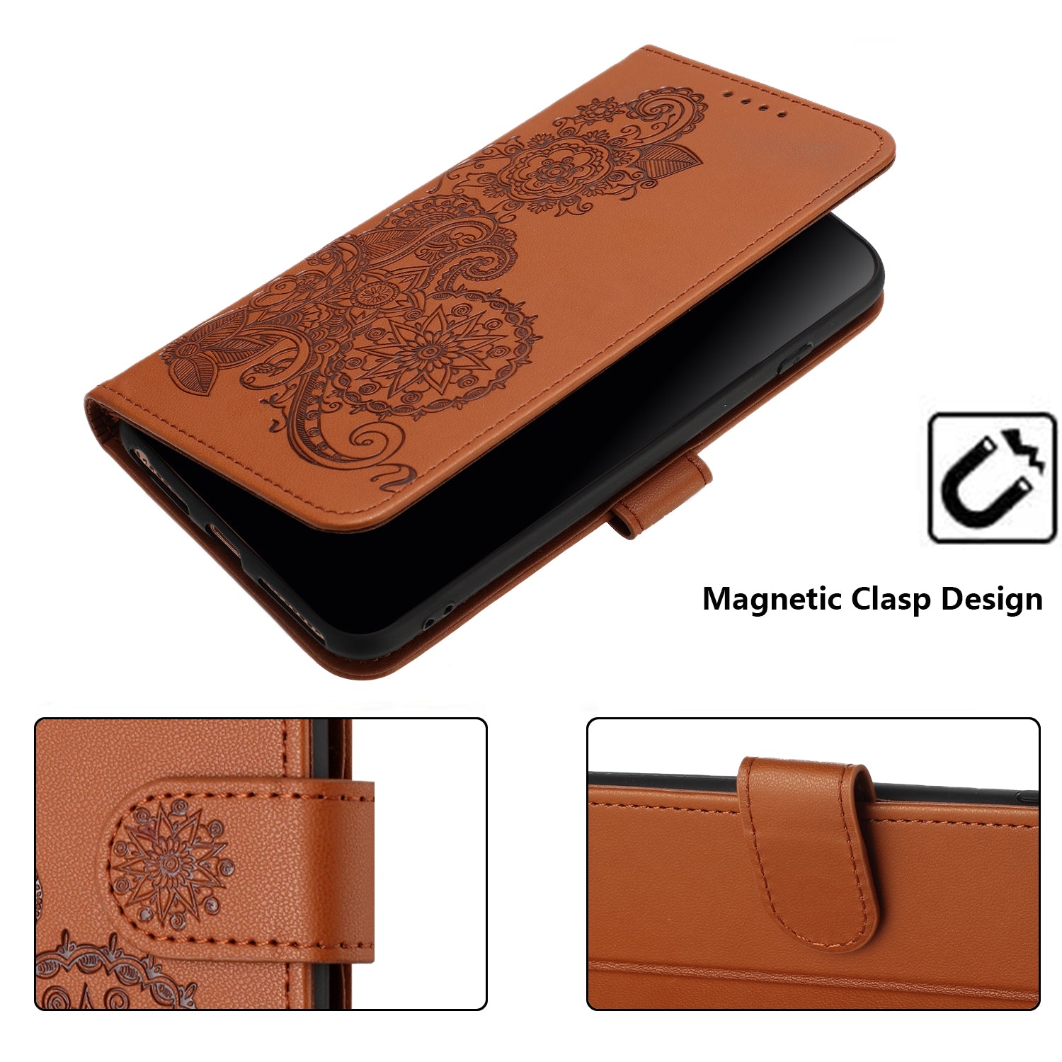 YX0050 For Samsung Galaxy S24+ Case Mandala Flower Phone Leather Cover - Coffee