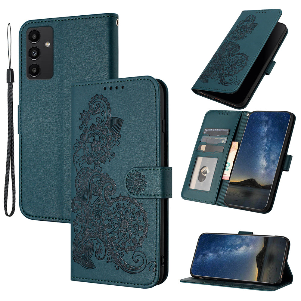 YX0050 For Samsung Galaxy S24+ Case Mandala Flower Phone Leather Cover - Blackish Green