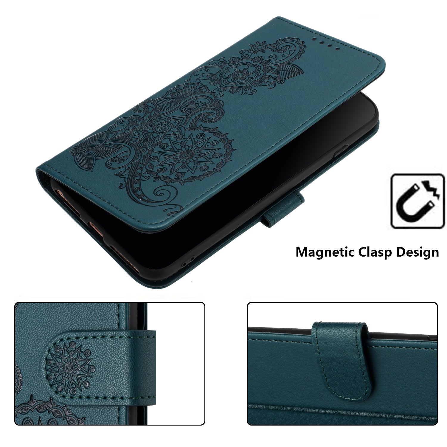 YX0050 For Samsung Galaxy S24+ Case Mandala Flower Phone Leather Cover - Blackish Green