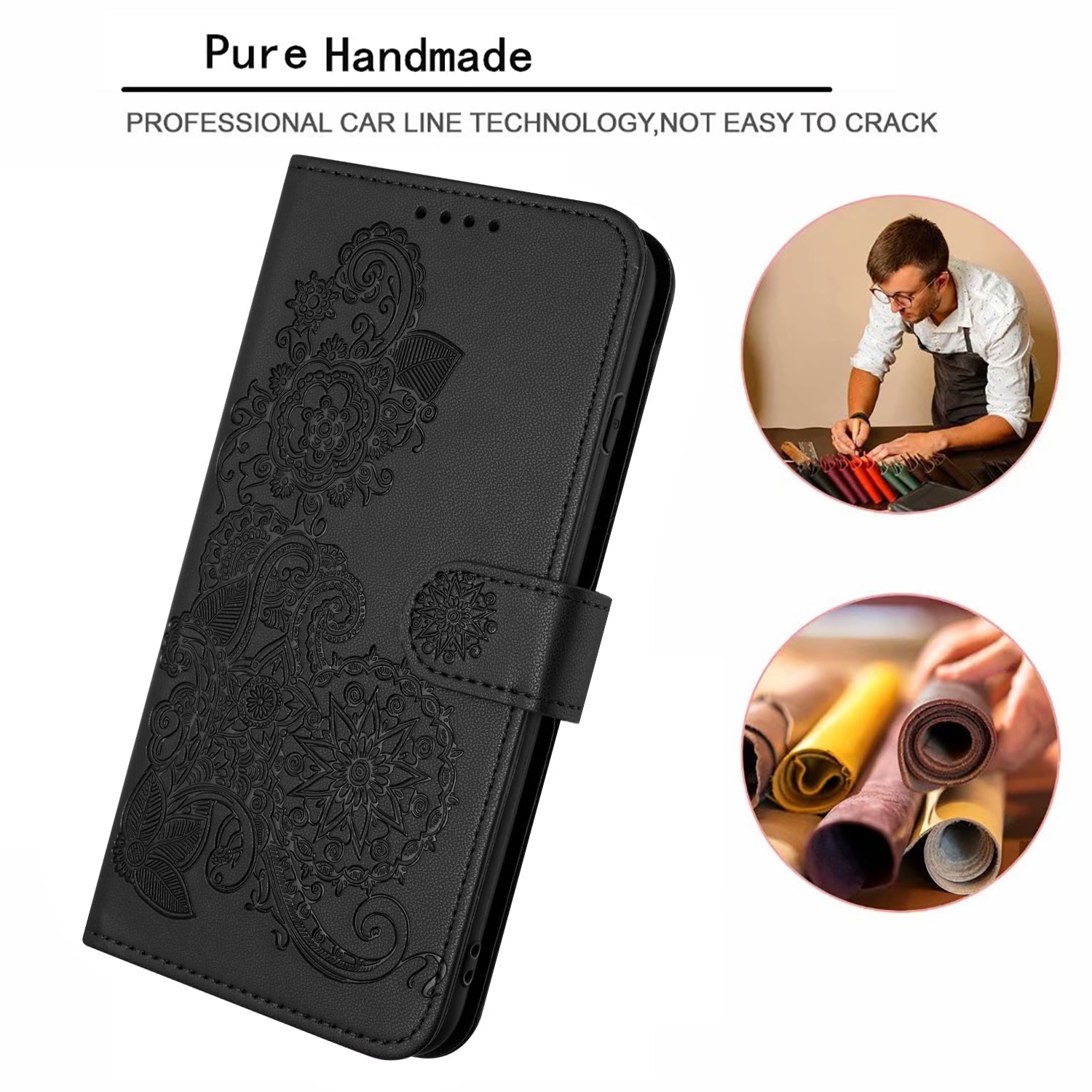 YX0050 For Samsung Galaxy S24+ Case Mandala Flower Phone Leather Cover - Black