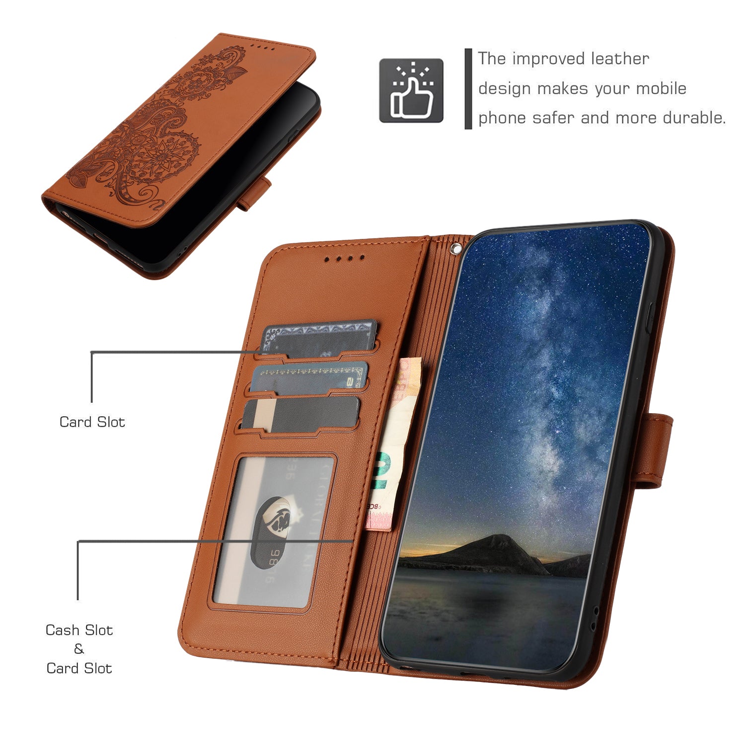 YX0050 For Samsung Galaxy S24 Leather Case Wallet Phone Stand Cover - Coffee