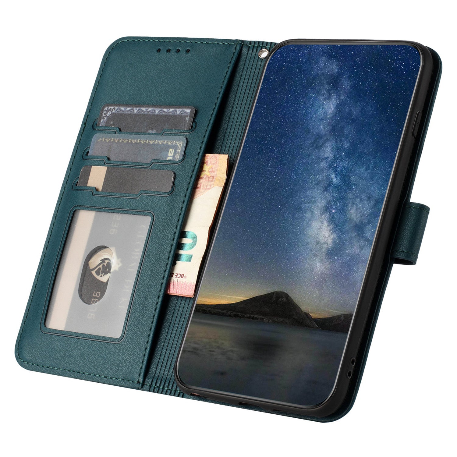 YX0050 For Samsung Galaxy S24 Leather Case Wallet Phone Stand Cover - Blackish Green