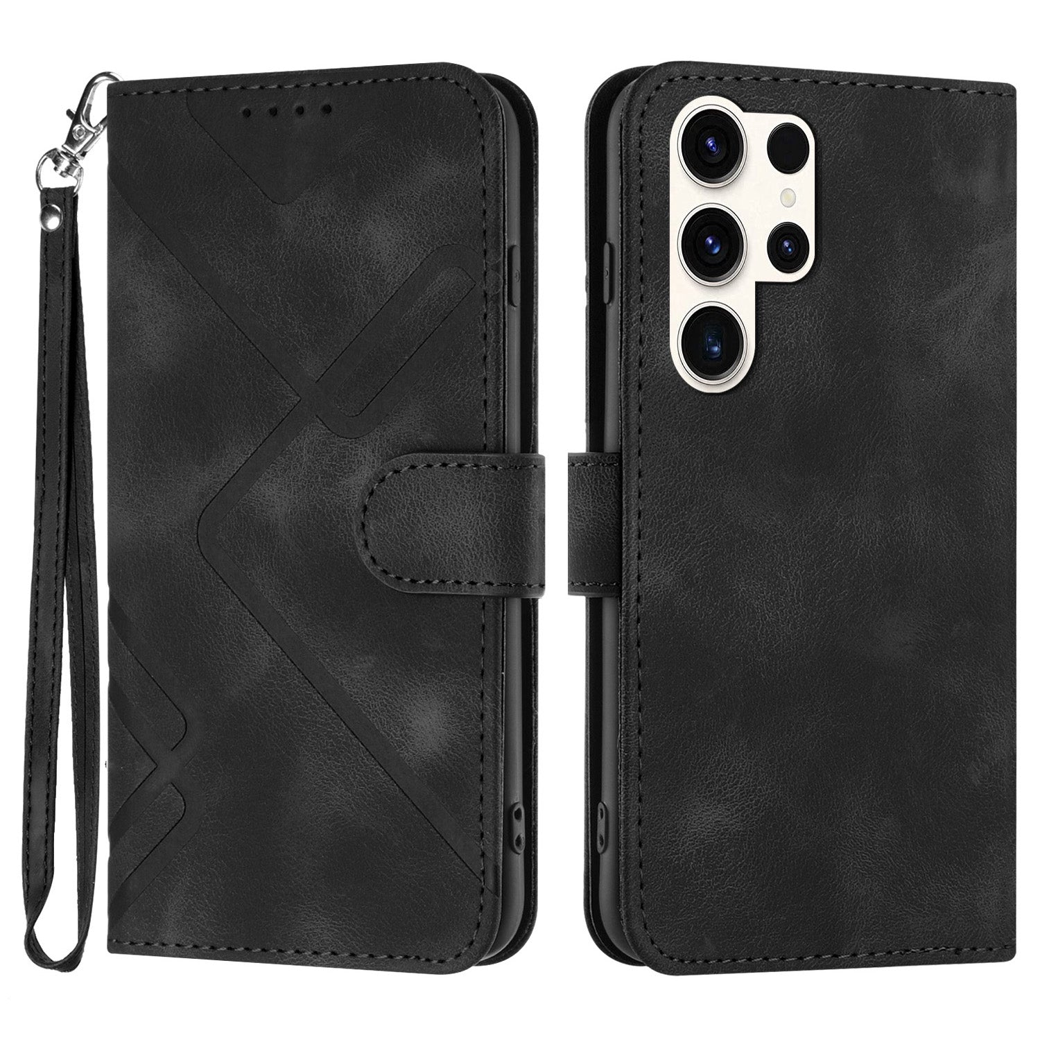 YX0040 For Samsung Galaxy S24 Ultra Case Geometric Pattern Imprinted Wallet Cover - Black