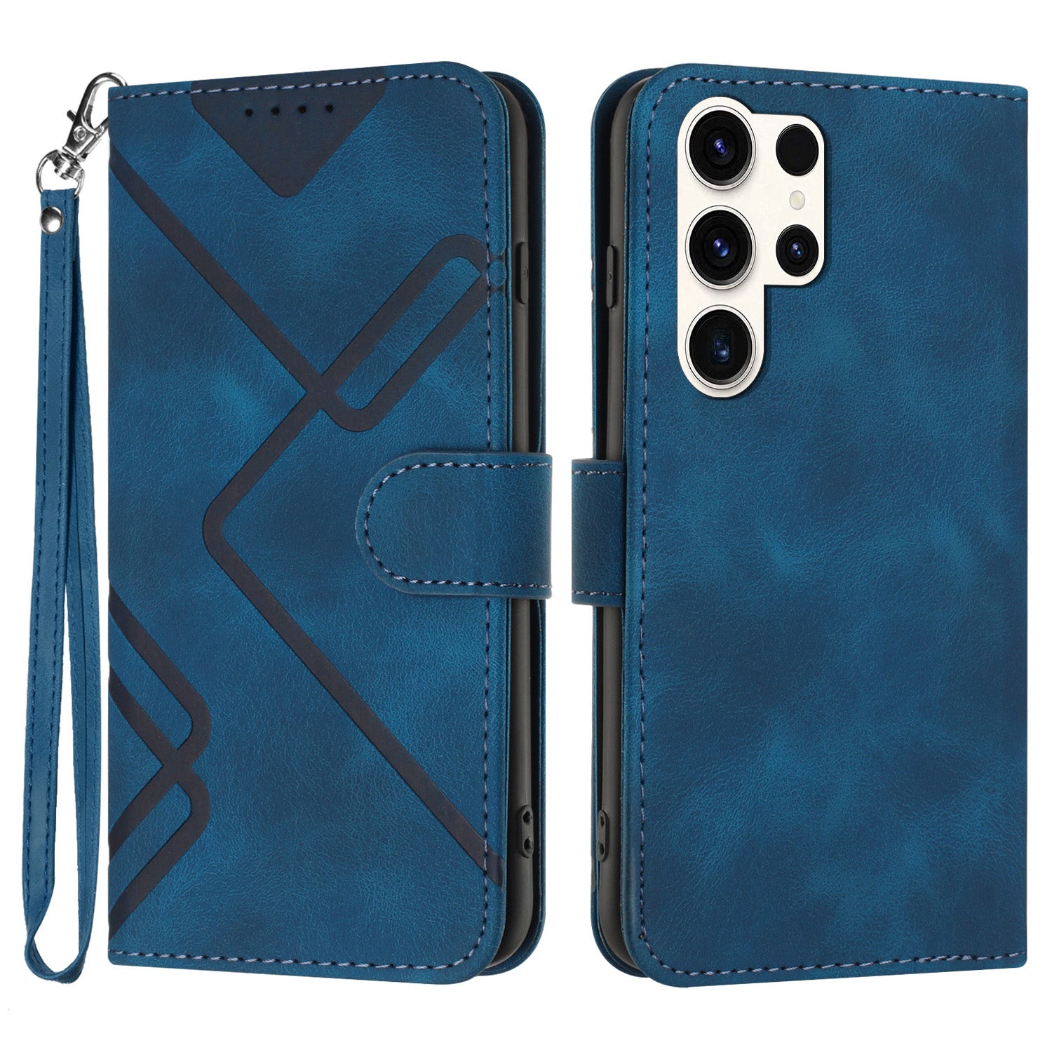 YX0040 For Samsung Galaxy S24 Ultra Case Geometric Pattern Imprinted Wallet Cover - Sapphire