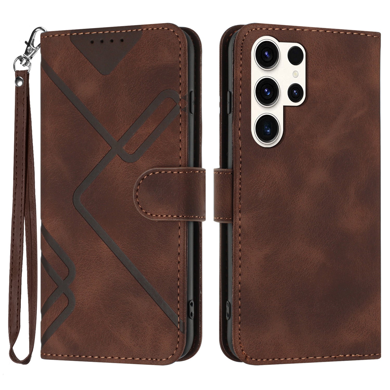 YX0040 For Samsung Galaxy S24 Ultra Case Geometric Pattern Imprinted Wallet Cover - Coffee