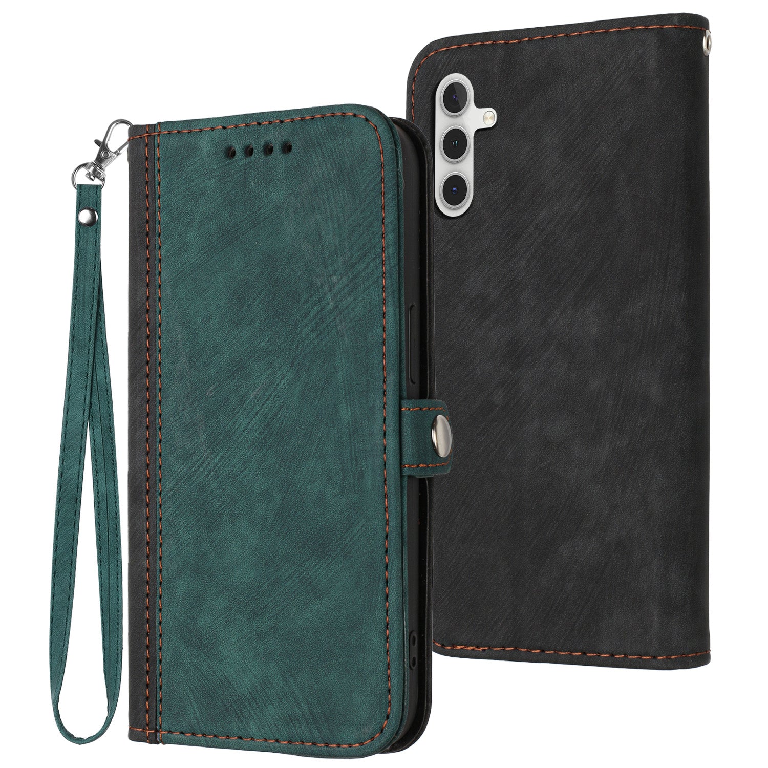 YX0020 For Samsung Galaxy S24+ Case Wallet Stand Folio Flip Phone Cover - Blackish Green