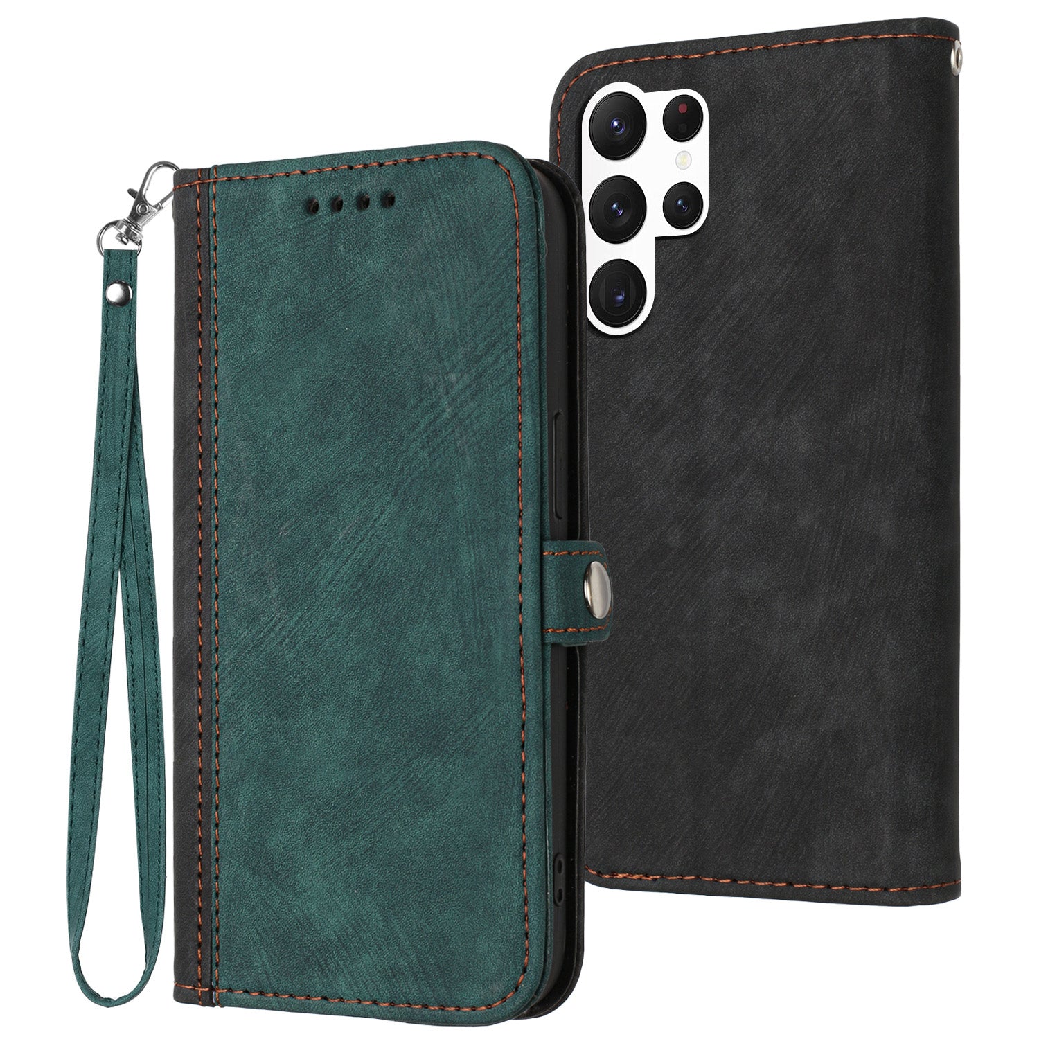 YX0020 For Samsung Galaxy S24 Ultra Case PU Leather Stand Flip Phone Cover - Blackish Green