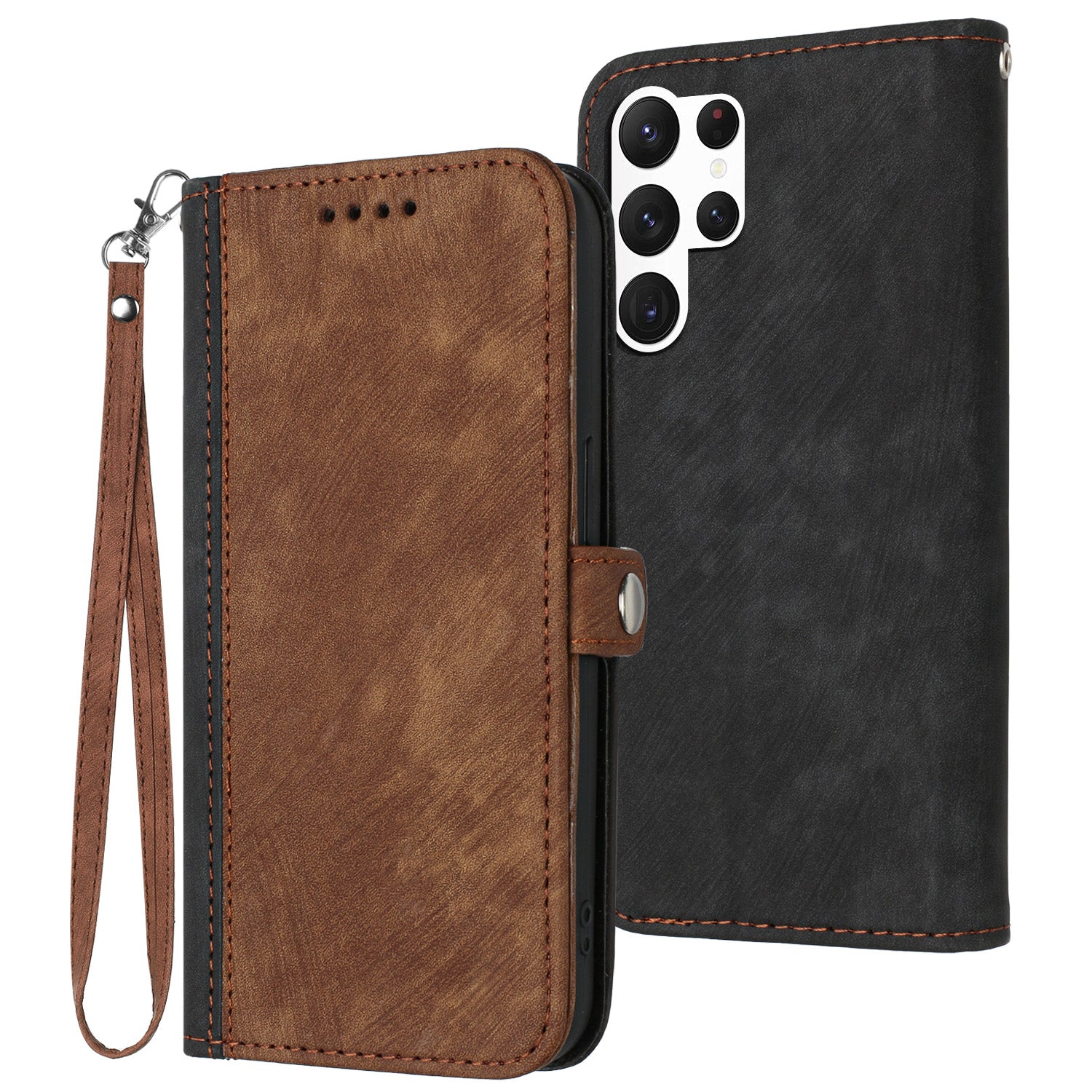 YX0020 For Samsung Galaxy S24 Ultra Case PU Leather Stand Flip Phone Cover - Coffee