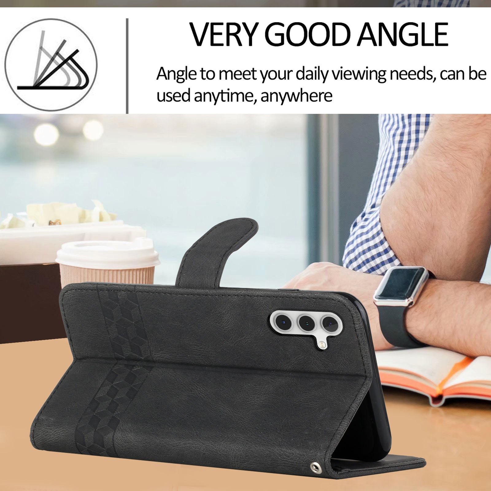 YX0010 Series for Samsung Galaxy S24 Leather Case Rhombus Line Imprinted Wallet Cover - Black