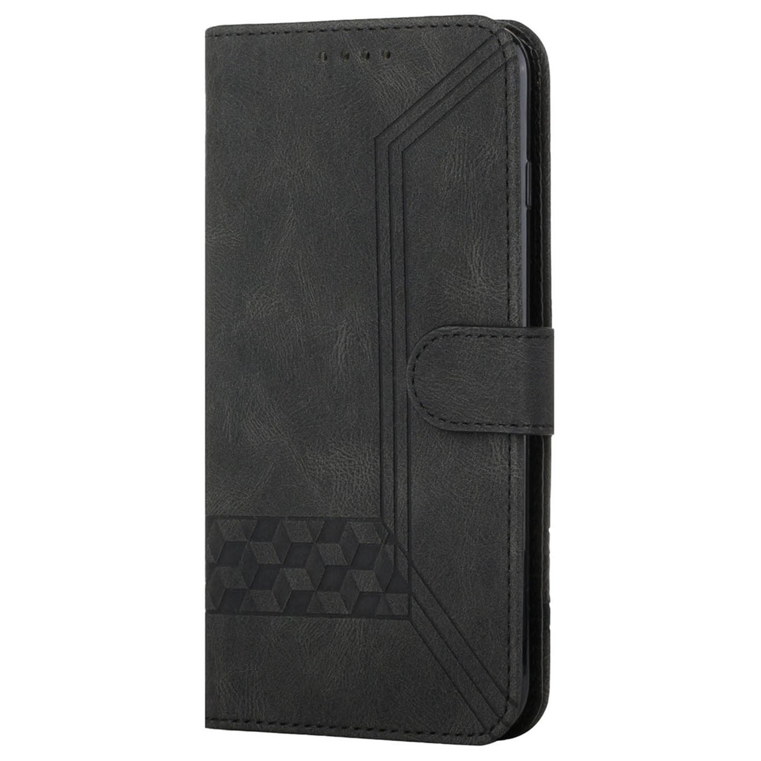 YX0010 Series for Samsung Galaxy S24 Leather Case Rhombus Line Imprinted Wallet Cover - Black