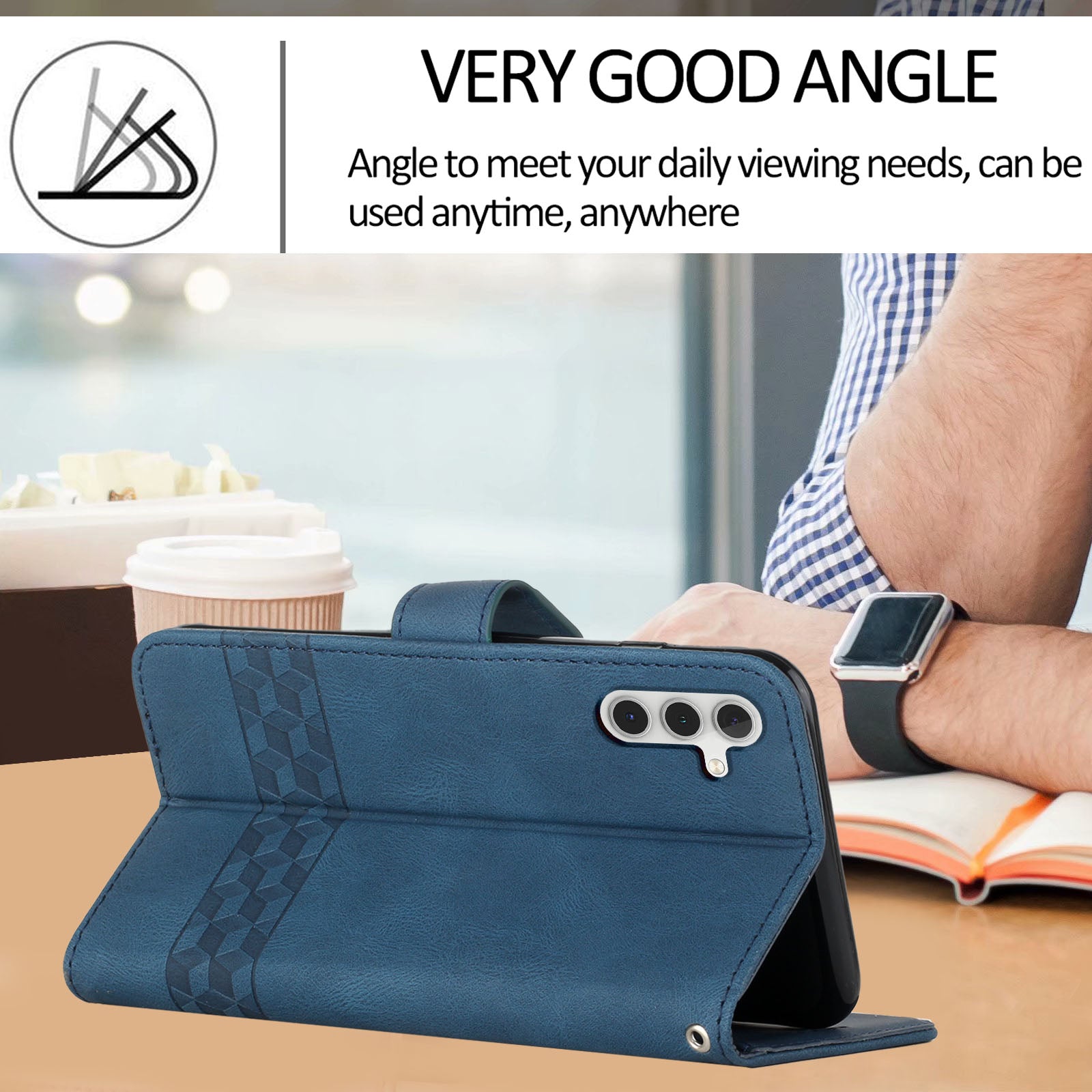 YX0010 Series for Samsung Galaxy S24 Leather Case Rhombus Line Imprinted Wallet Cover - Sapphire