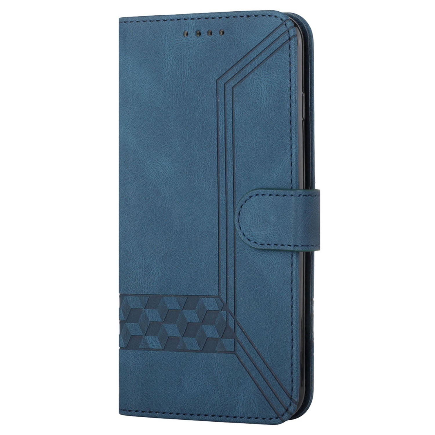 YX0010 Series for Samsung Galaxy S24 Leather Case Rhombus Line Imprinted Wallet Cover - Sapphire