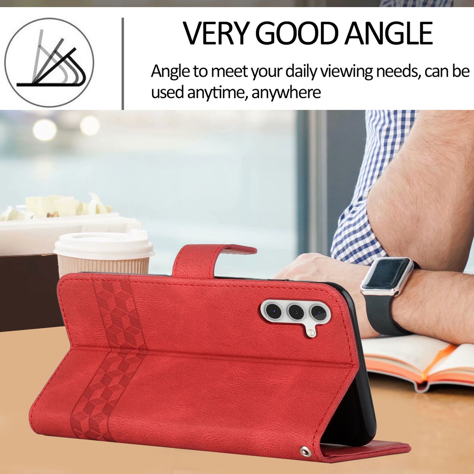 YX0010 Series for Samsung Galaxy S24 Leather Case Rhombus Line Imprinted Wallet Cover - Red