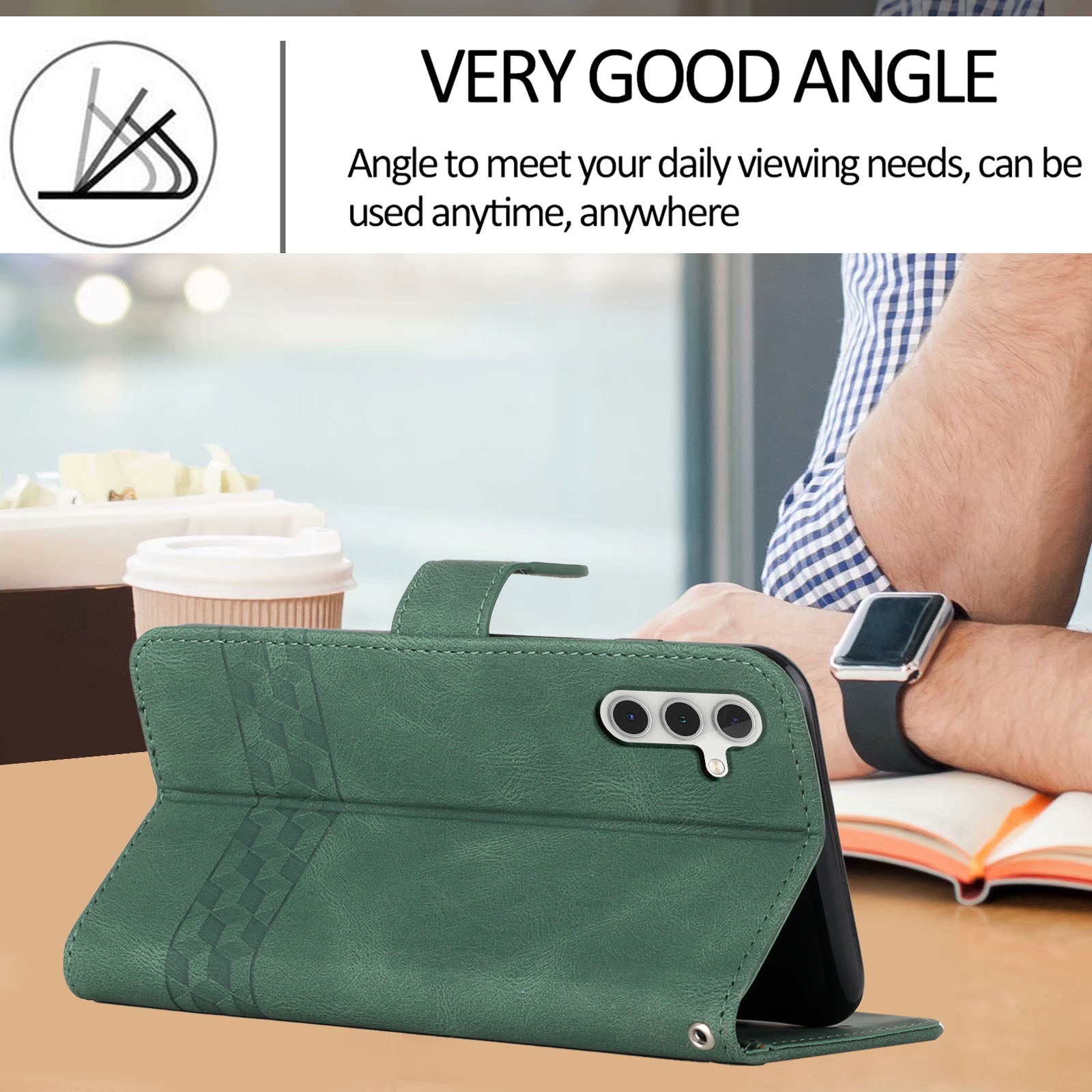 YX0010 Series for Samsung Galaxy S24 Leather Case Rhombus Line Imprinted Wallet Cover - Blackish Green