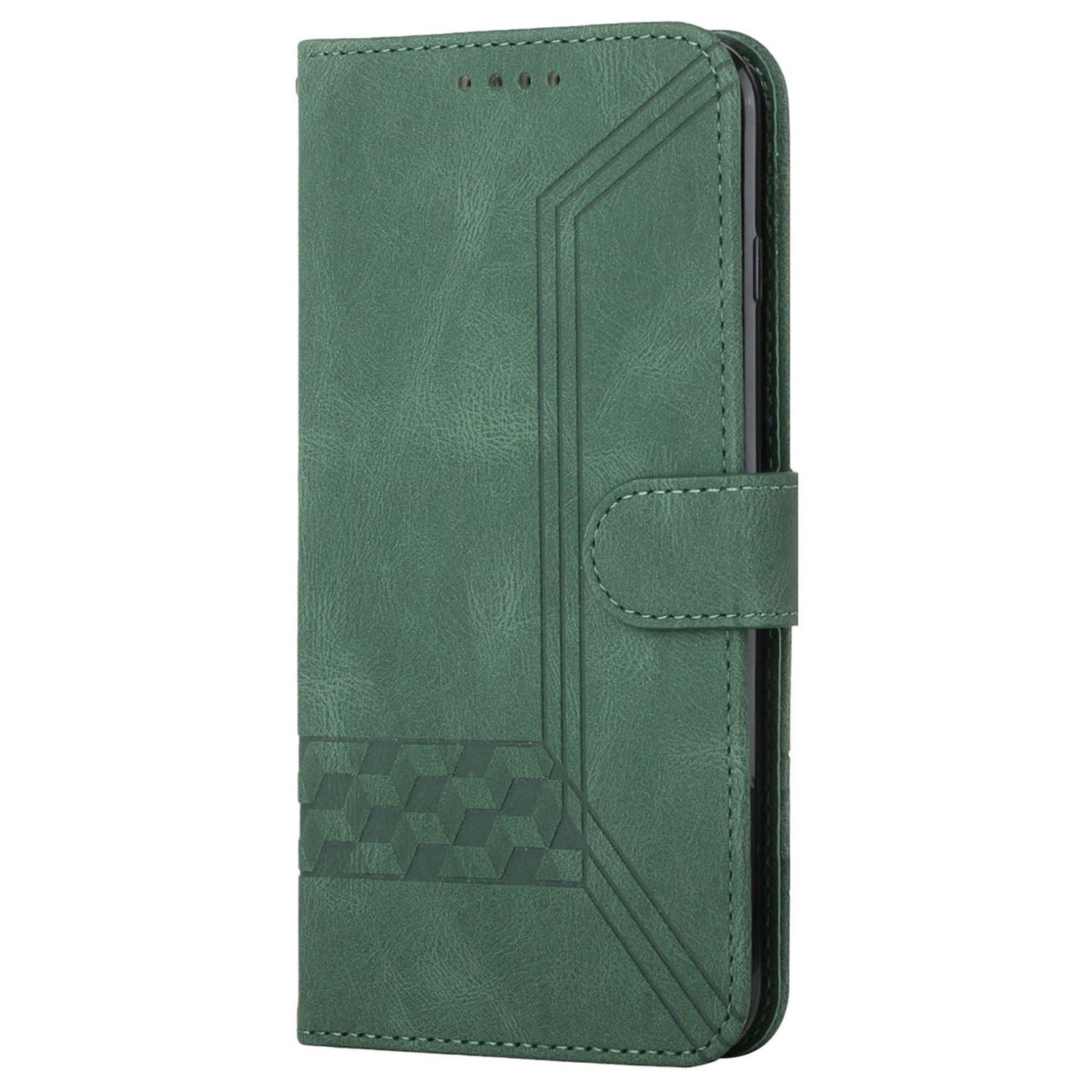 YX0010 Series for Samsung Galaxy S24 Leather Case Rhombus Line Imprinted Wallet Cover - Blackish Green