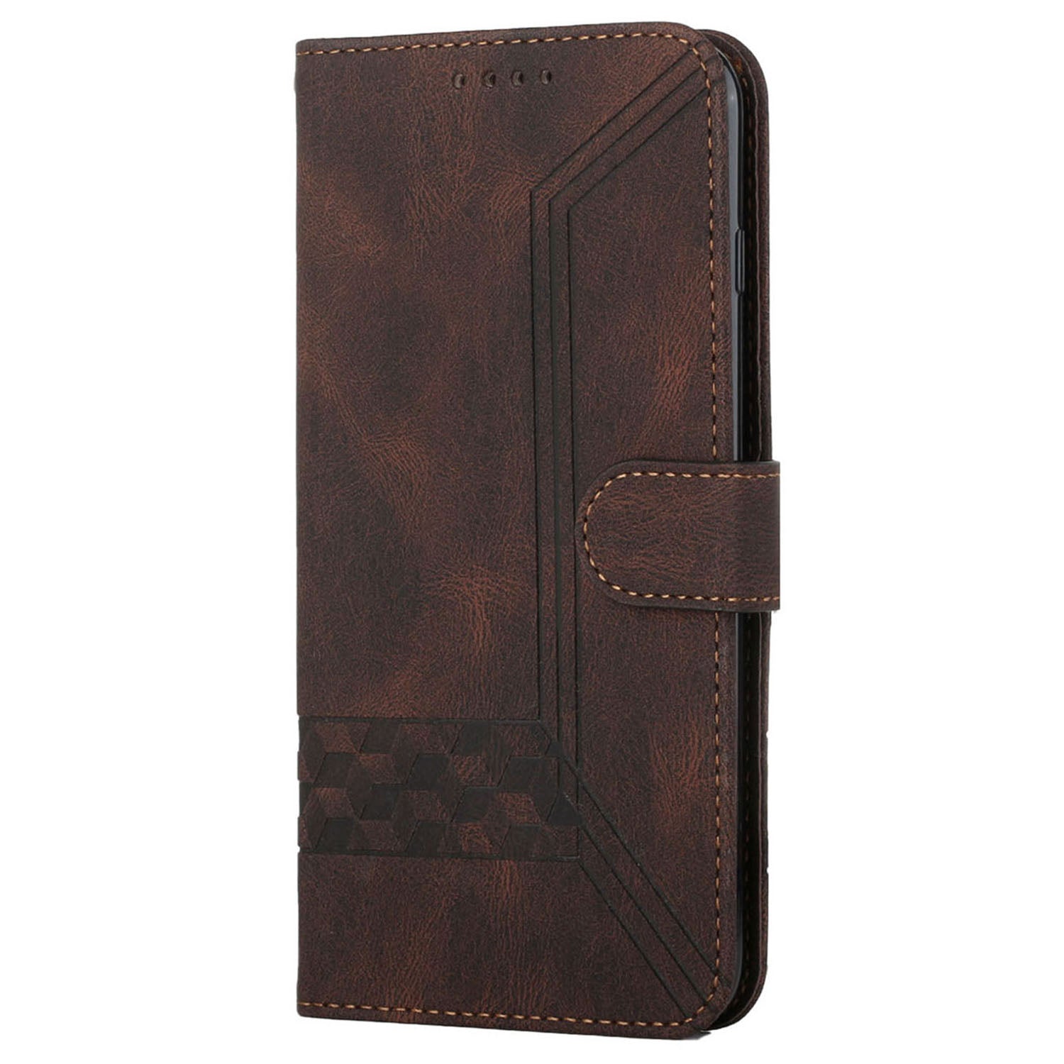 YX0010 Series for Samsung Galaxy S24 Leather Case Rhombus Line Imprinted Wallet Cover - Coffee