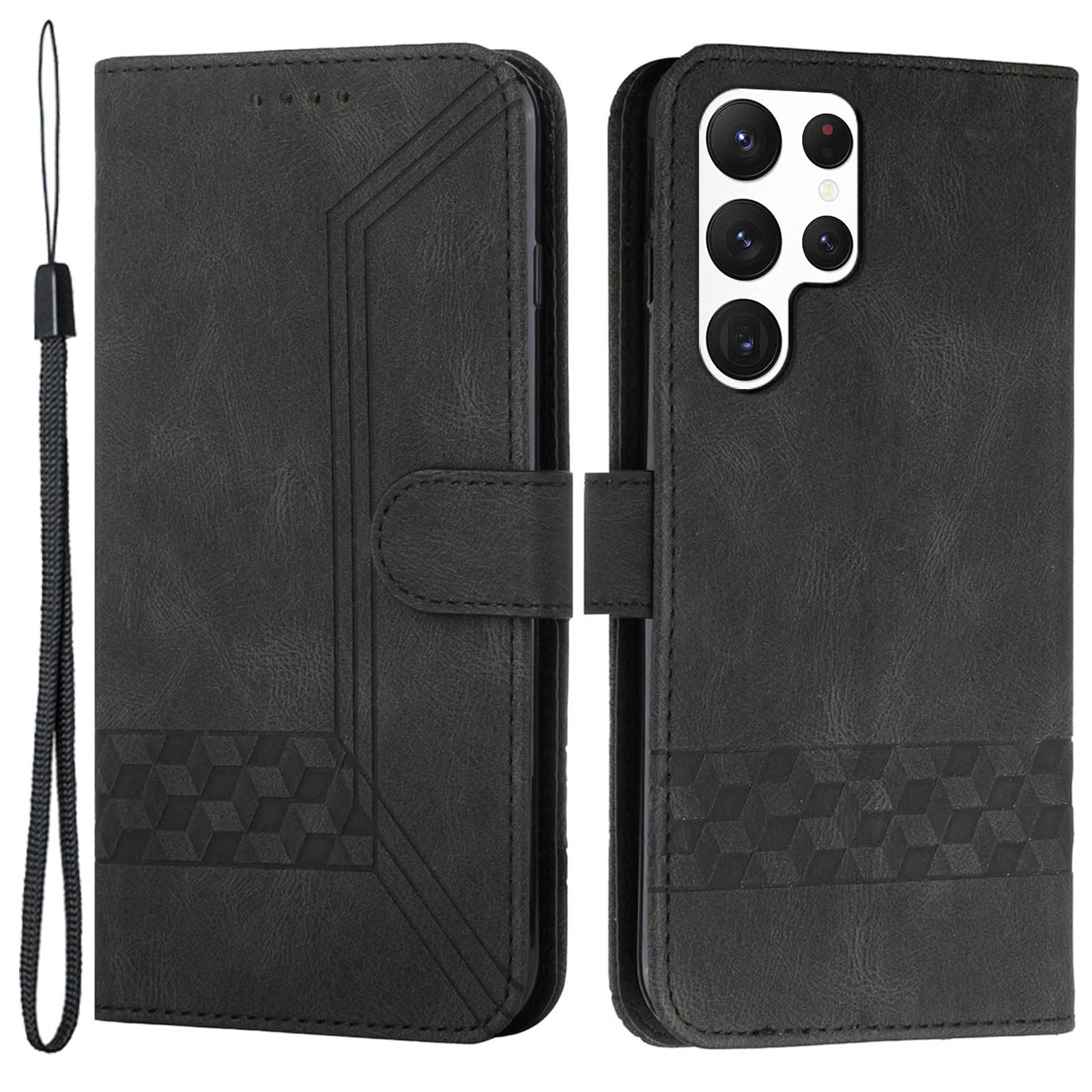 YX0010 Series for Samsung Galaxy S24 Ultra Case Rhombus Line Leather Phone Cover - Black