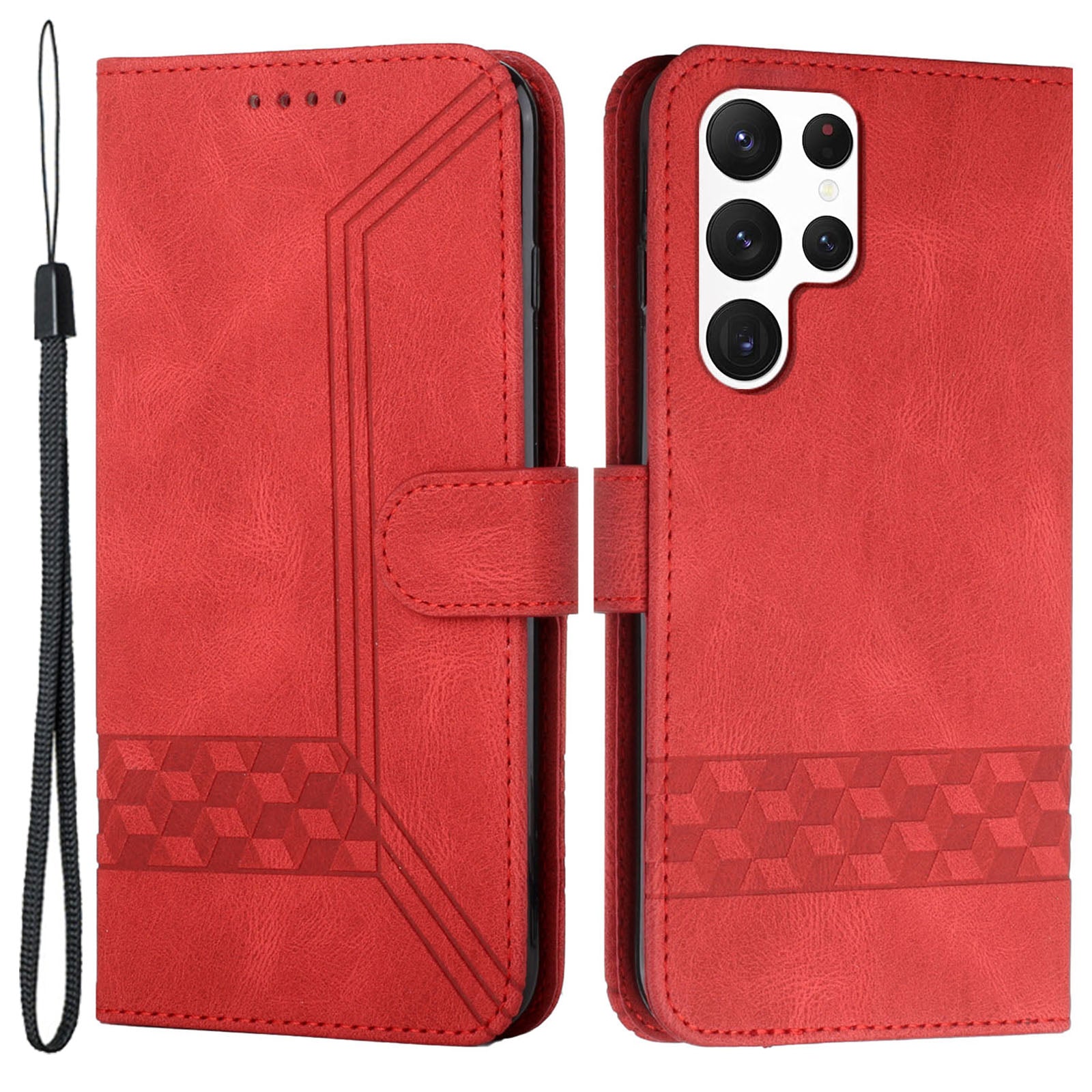 YX0010 Series for Samsung Galaxy S24 Ultra Case Rhombus Line Leather Phone Cover - Red