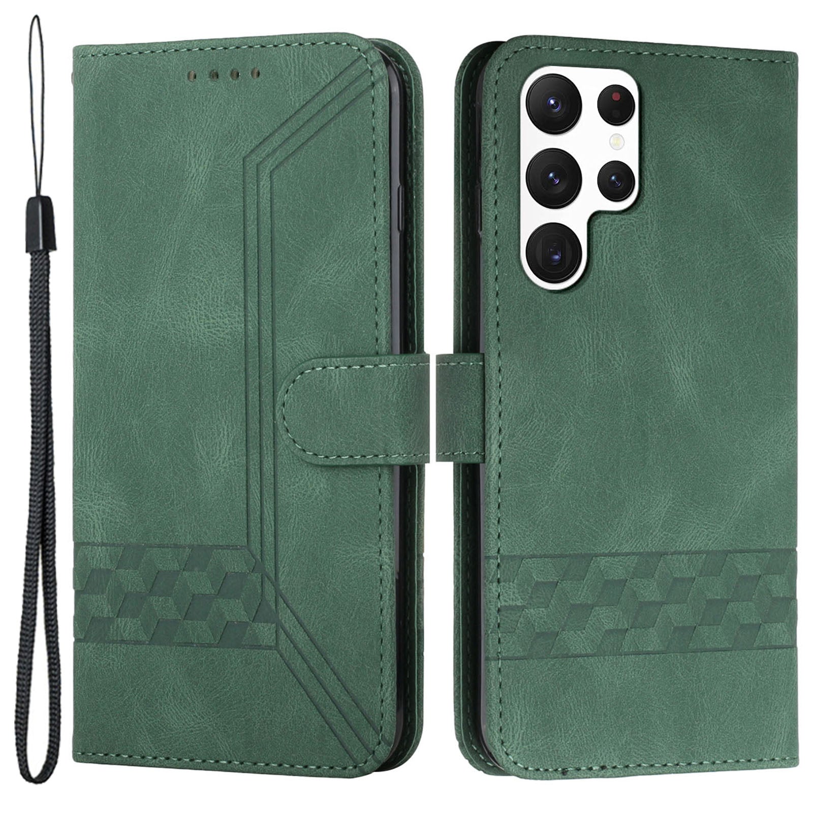 YX0010 Series for Samsung Galaxy S24 Ultra Case Rhombus Line Leather Phone Cover - Blackish Green