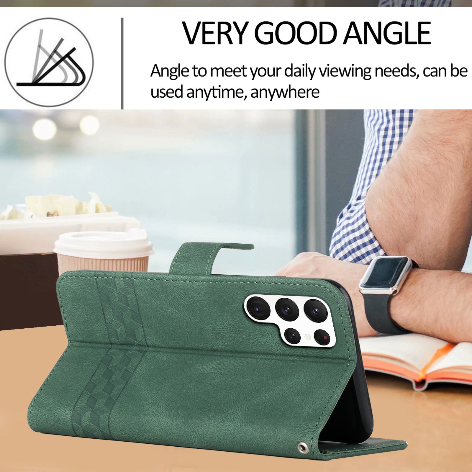 YX0010 Series for Samsung Galaxy S24 Ultra Case Rhombus Line Leather Phone Cover - Blackish Green