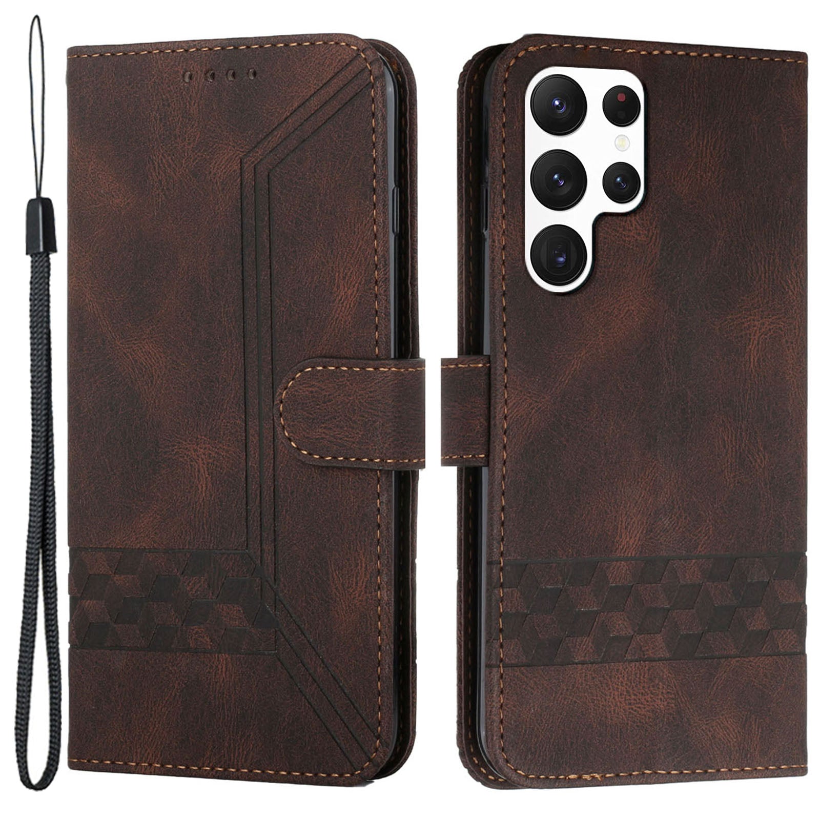 YX0010 Series for Samsung Galaxy S24 Ultra Case Rhombus Line Leather Phone Cover - Coffee