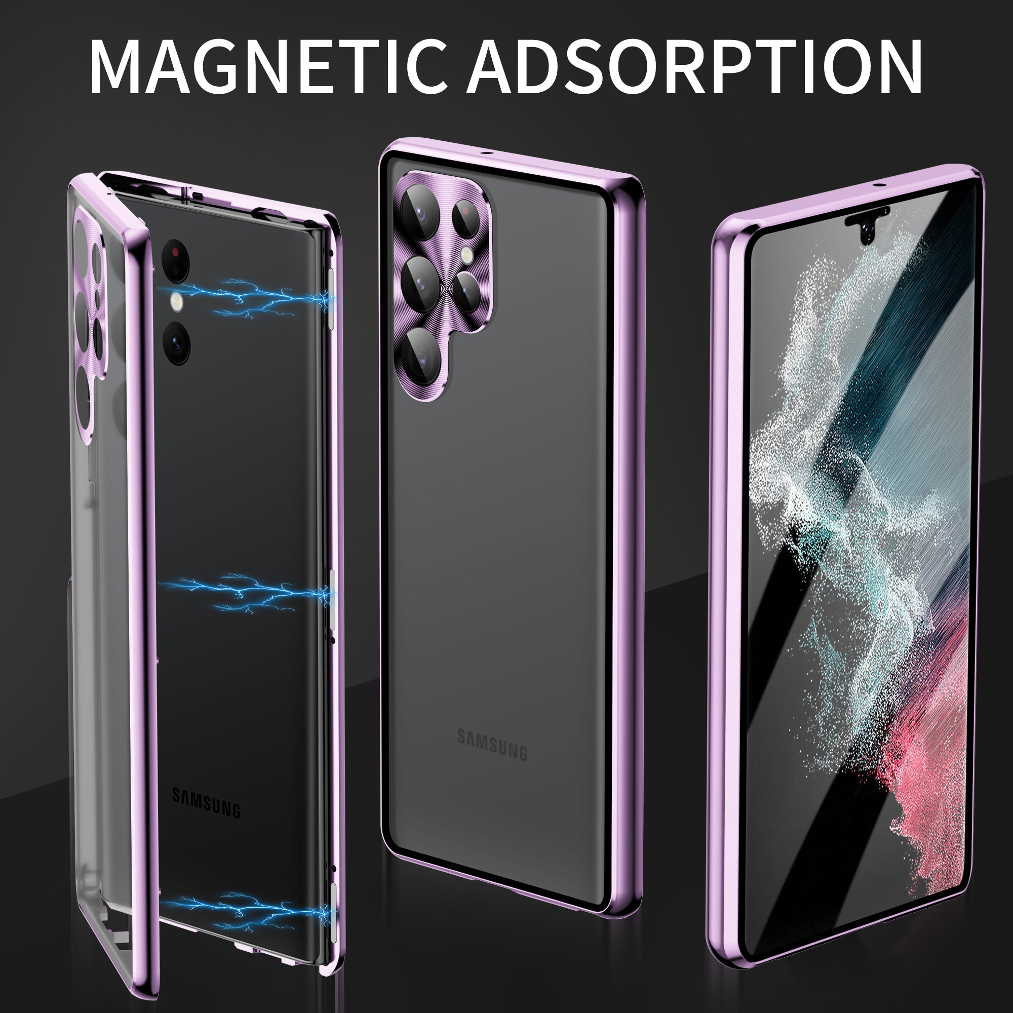 For Samsung Galaxy S24 Ultra Case Double Sides Tempered Glass Magnetic Metal Frame Cover - Silver