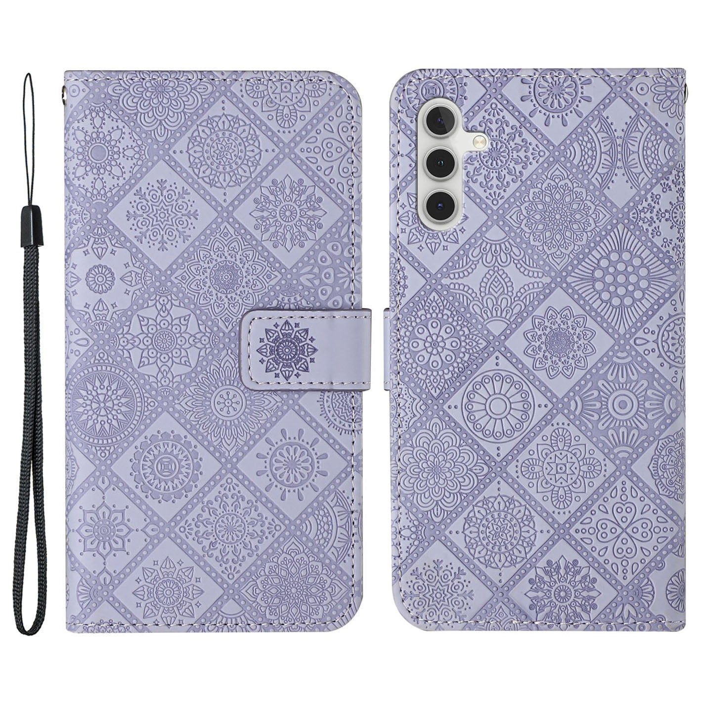 For Samsung Galaxy S24 Case Wallet Imprinted Flower Leather Cover - Purple