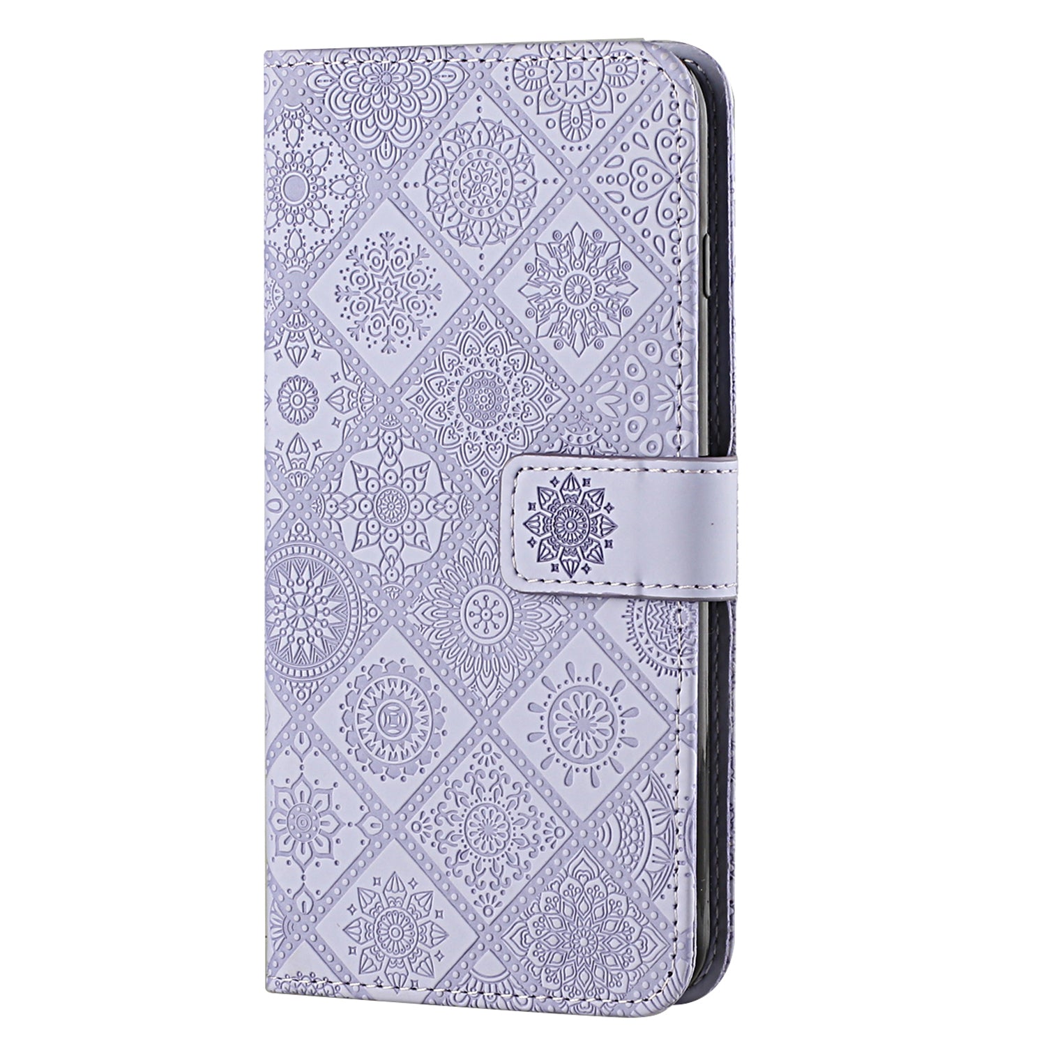 For Samsung Galaxy S24 Case Wallet Imprinted Flower Leather Cover - Purple