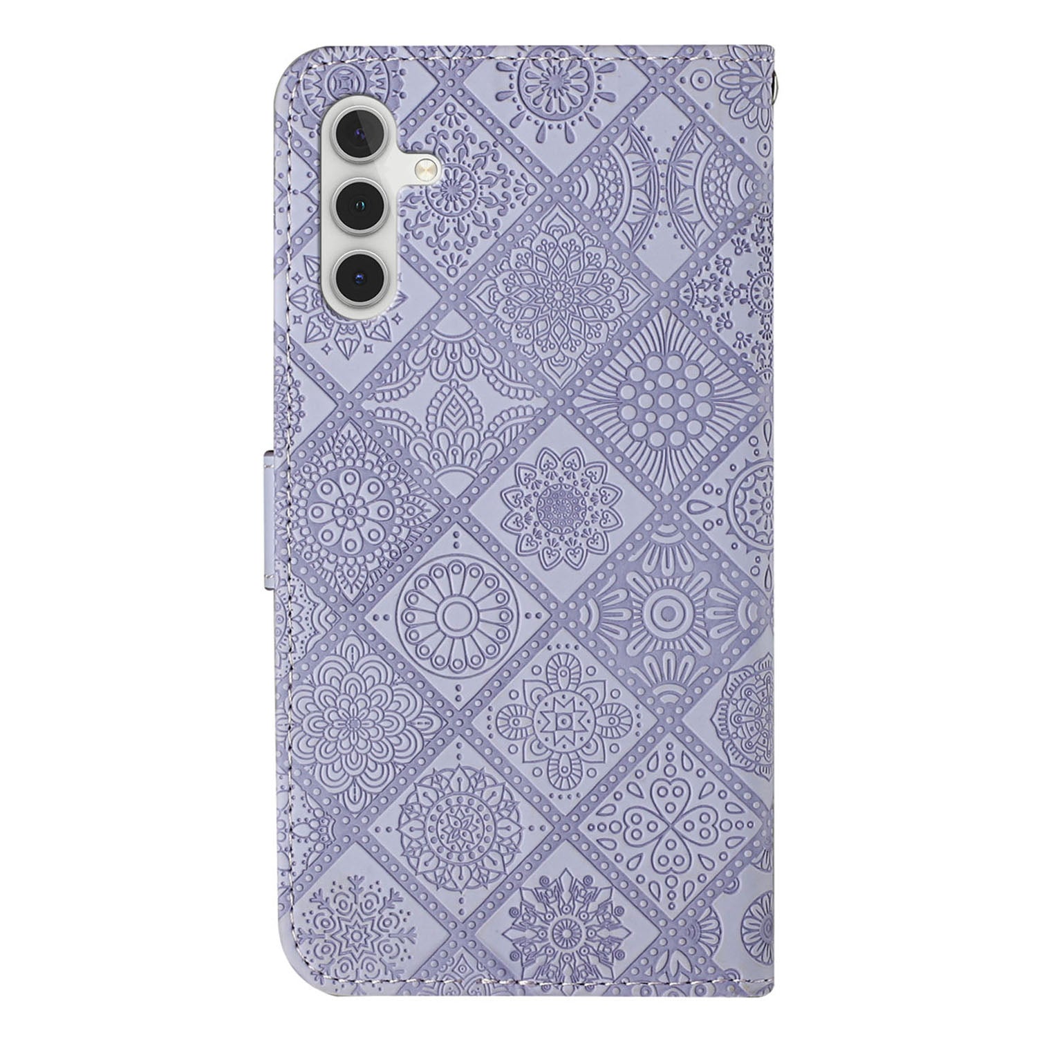 For Samsung Galaxy S24 Case Wallet Imprinted Flower Leather Cover - Purple