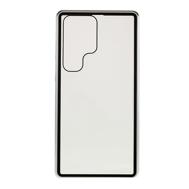 For Samsung Galaxy S24 Ultra Case Magnetic Tempered Glass Double-Sided Phone Cover - Silver