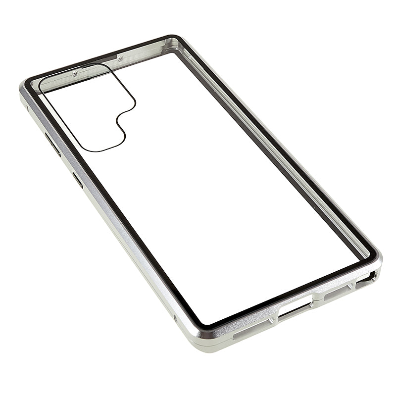 For Samsung Galaxy S24 Ultra Case Magnetic Tempered Glass Double-Sided Phone Cover - Silver