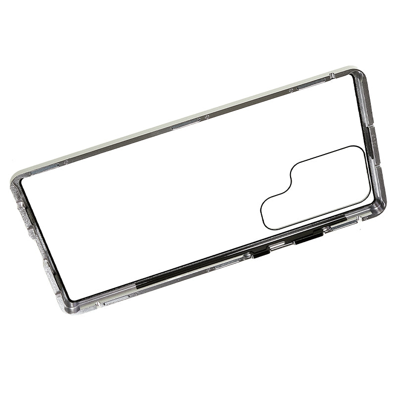 For Samsung Galaxy S24 Ultra Case Magnetic Tempered Glass Double-Sided Phone Cover - Silver