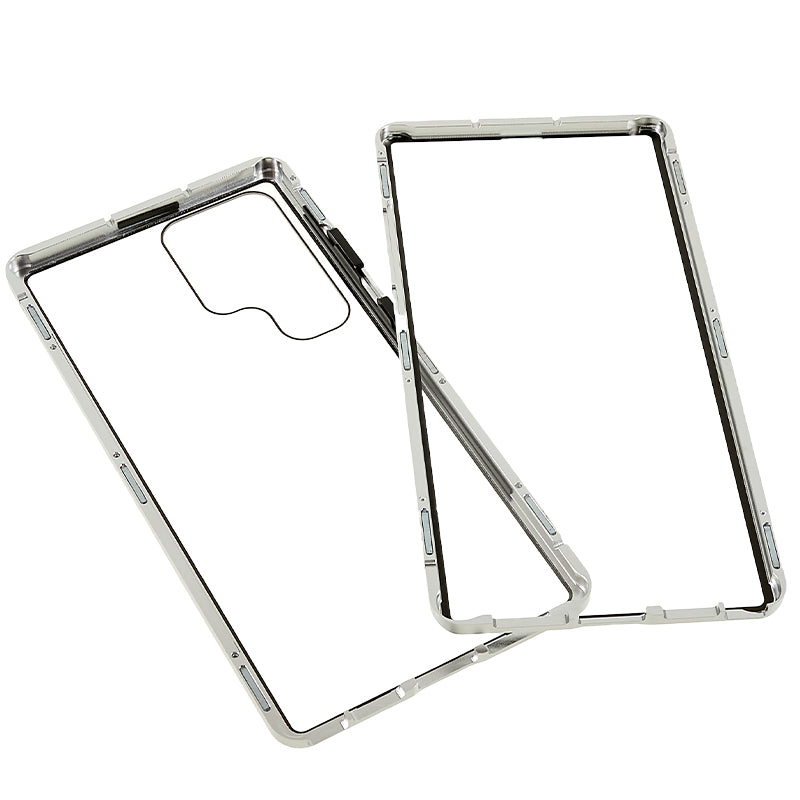 For Samsung Galaxy S24 Ultra Case Magnetic Tempered Glass Double-Sided Phone Cover - Silver