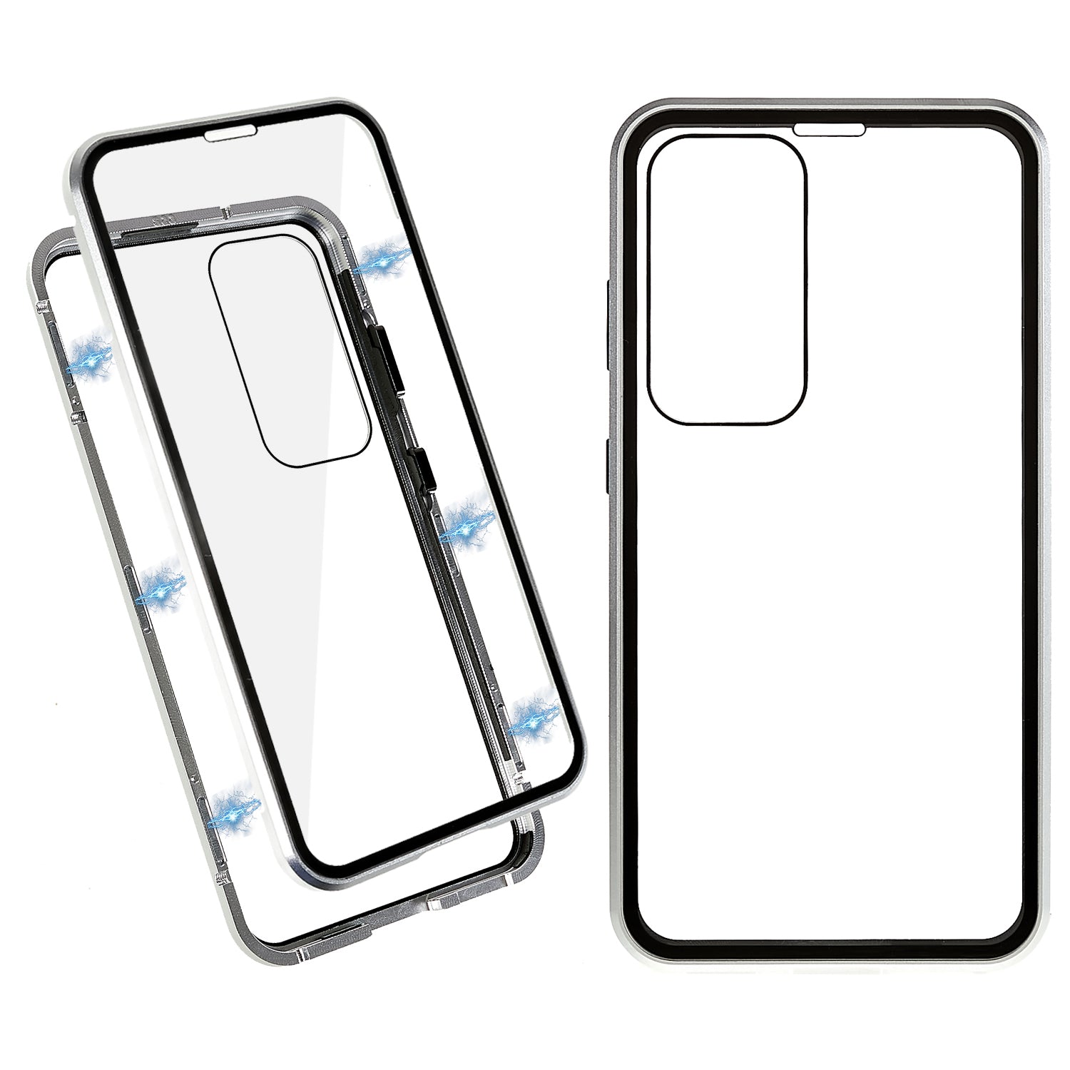 For Samsung Galaxy S24 Magnetic Case Double-Sided Tempered Glass Metal Frame Phone Cover - Silver