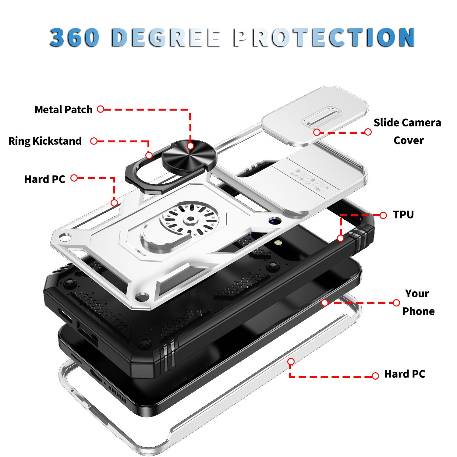 For Samsung Galaxy S24 Anti-Drop Protection Case with Camera Sliding Cover - White+Black