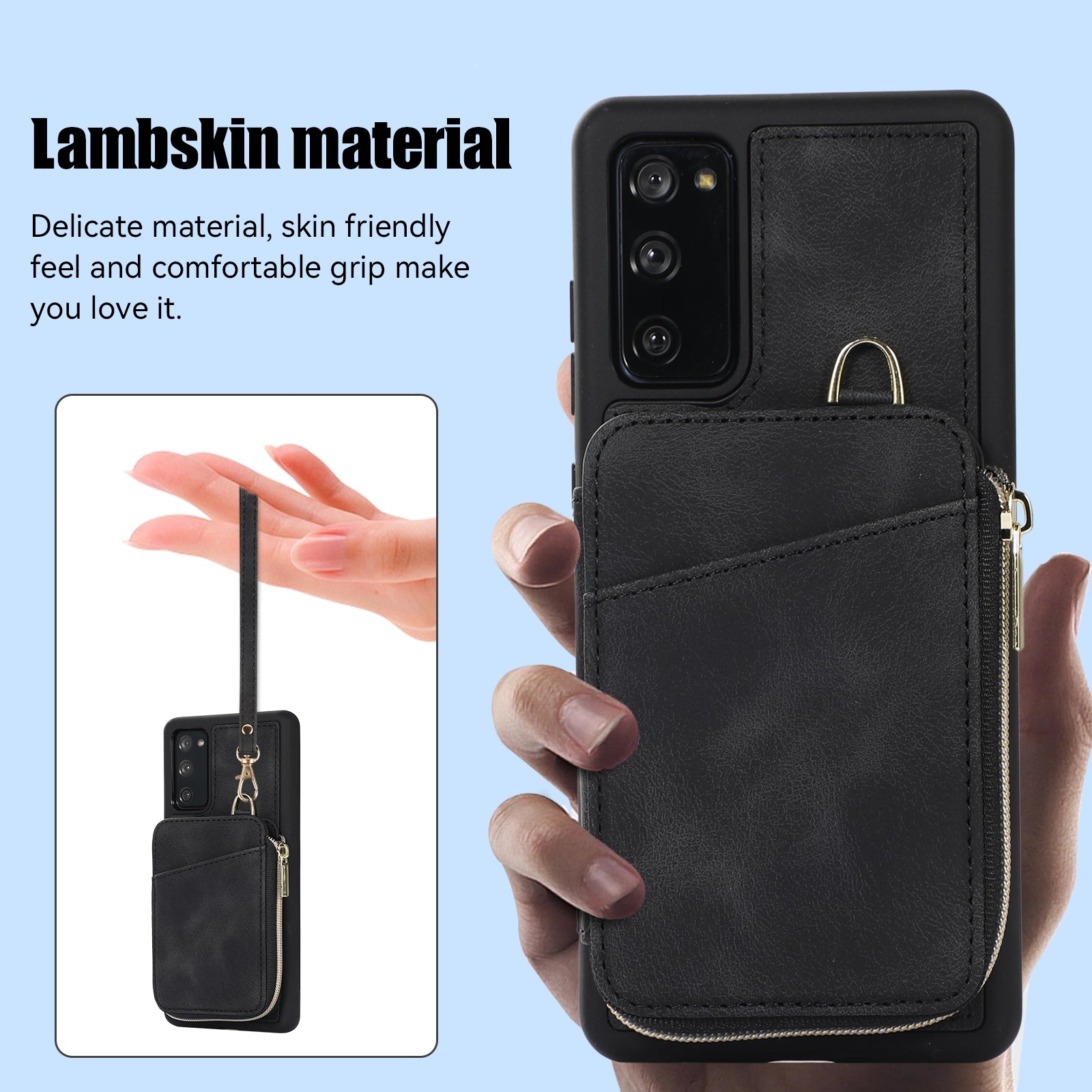 For Samsung Galaxy S20 FE / S20 FE 5G / S20 FE 2022 / S20 Lite PU+TPU Cell Phone Case - Black