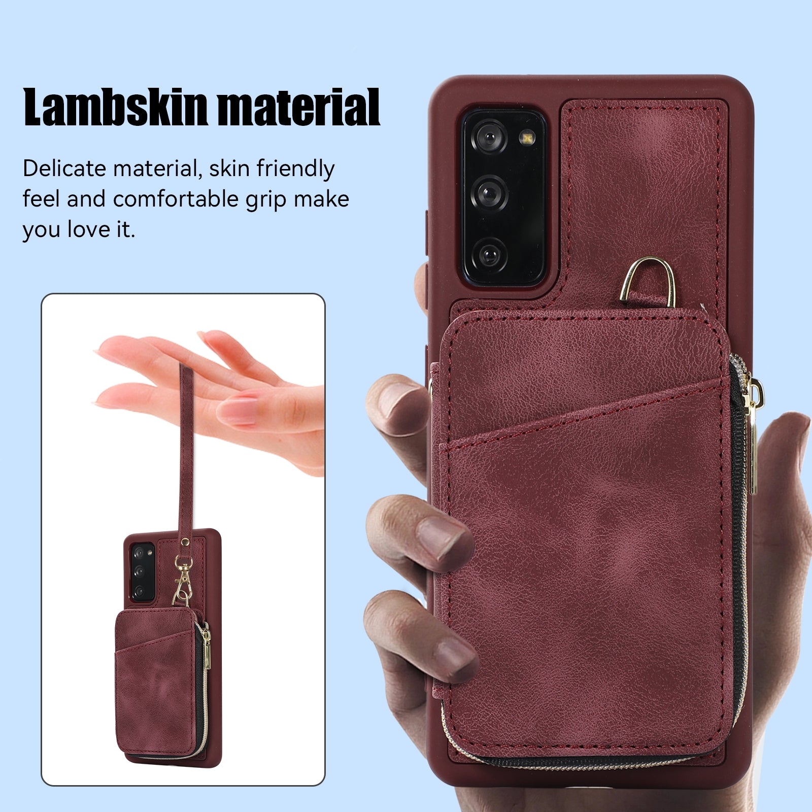 For Samsung Galaxy S20 FE / S20 FE 5G / S20 FE 2022 / S20 Lite PU+TPU Cell Phone Case - Wine Red