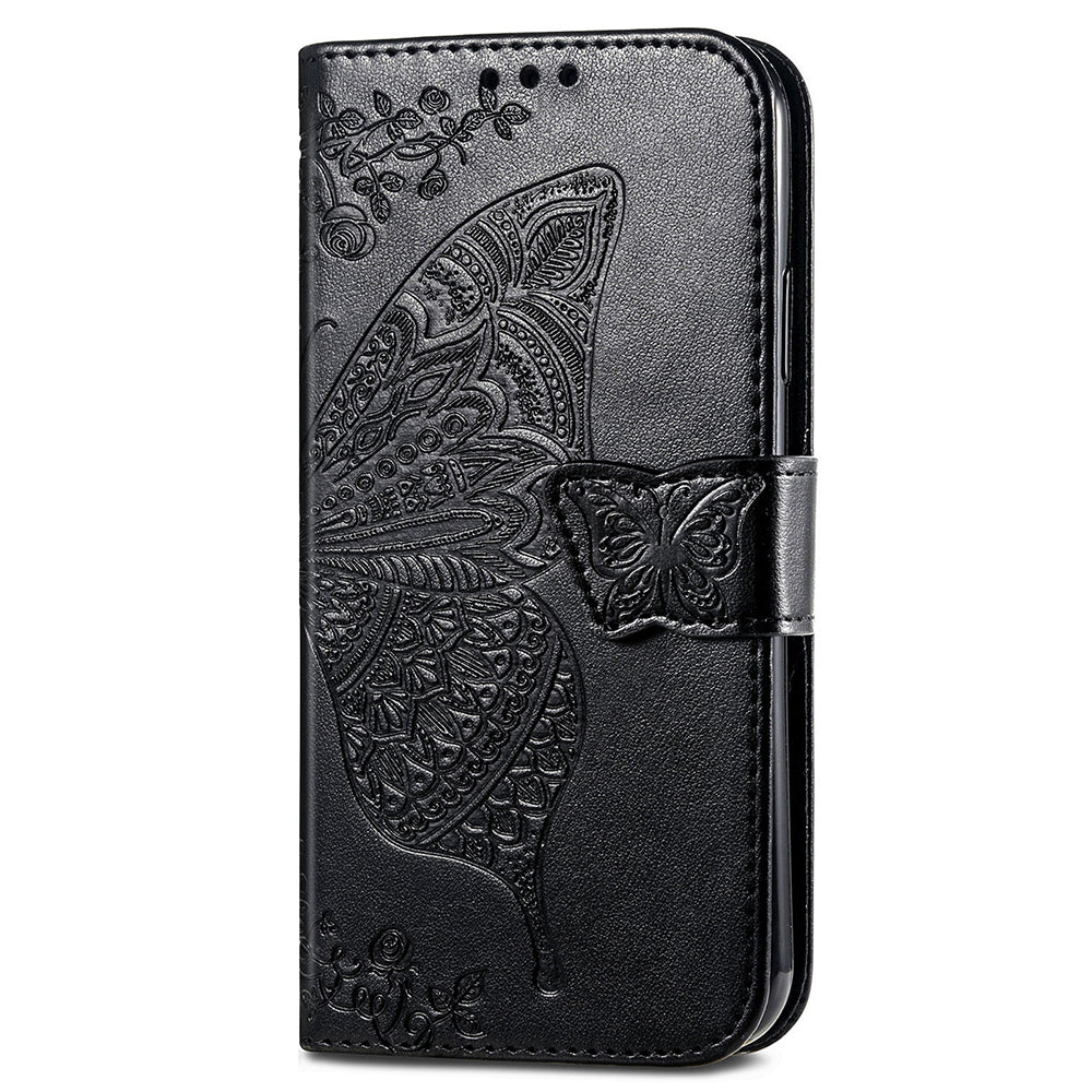 Wallet Case for Samsung Galaxy S24+ Butterfly Imprinted Leather Folio Phone Cover Stand - Black