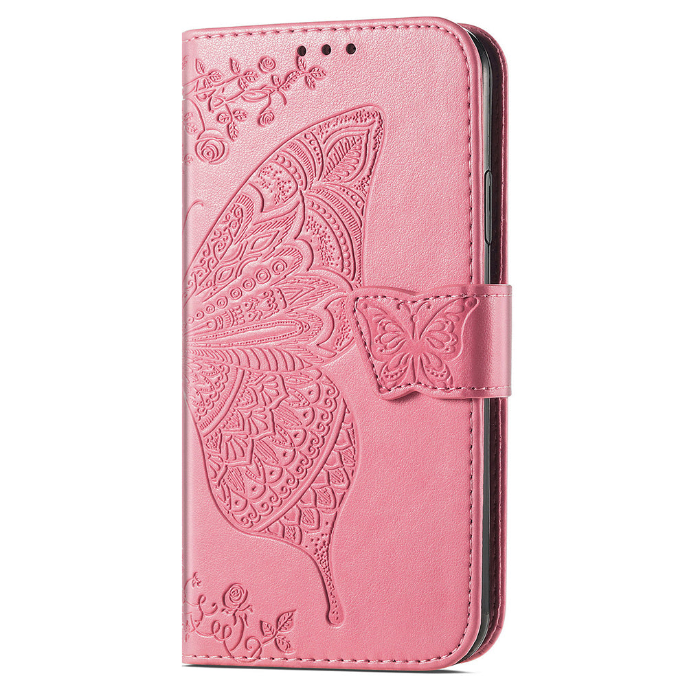 Wallet Case for Samsung Galaxy S24+ Butterfly Imprinted Leather Folio Phone Cover Stand - Pink