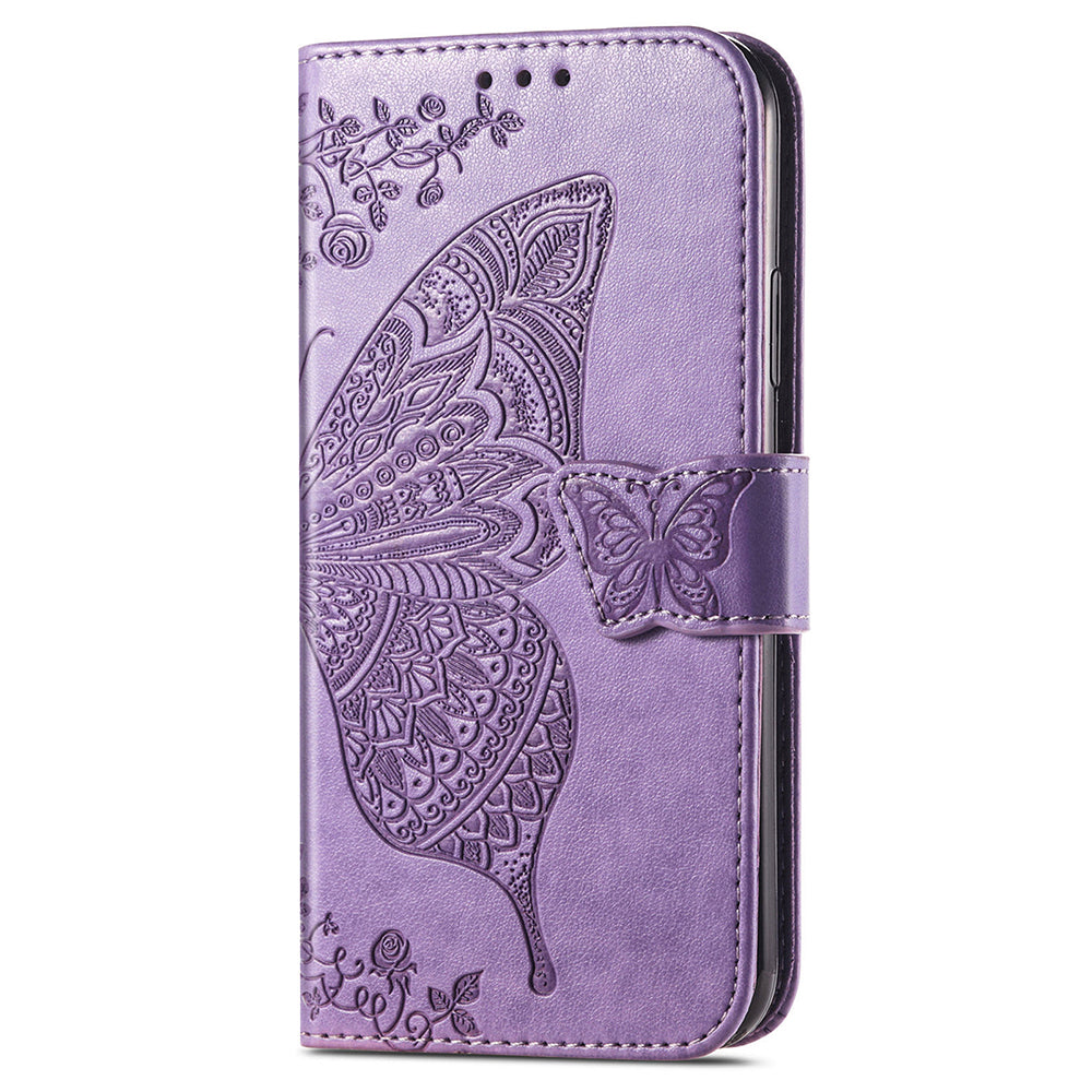 Wallet Case for Samsung Galaxy S24+ Butterfly Imprinted Leather Folio Phone Cover Stand - Light Purple