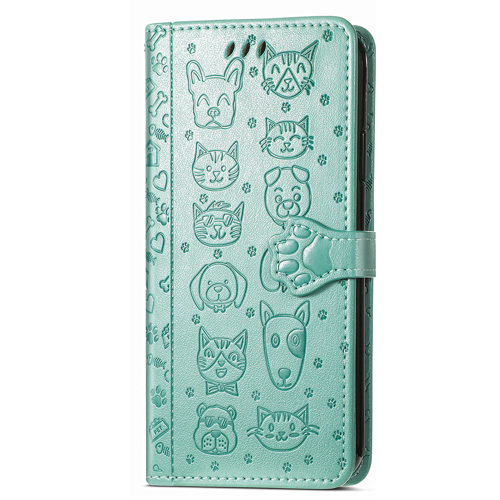 For Samsung Galaxy S24 Ultra Cartoon Wallet Case PU Leather Cat Dog Style Flip Phone Cover - Green