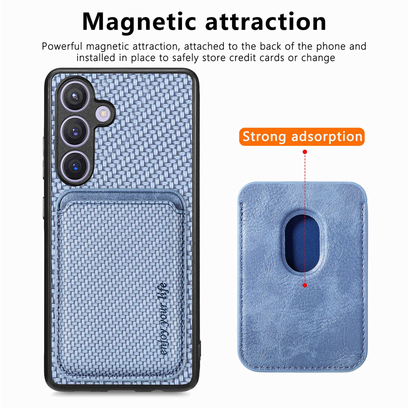 For Samsung Galaxy S24 Back Case Magnetic Card Holder Phone Protective Cover - Blue