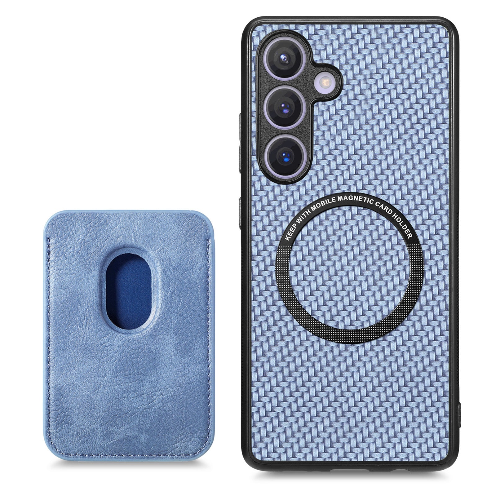 For Samsung Galaxy S24 Back Case Magnetic Card Holder Phone Protective Cover - Blue